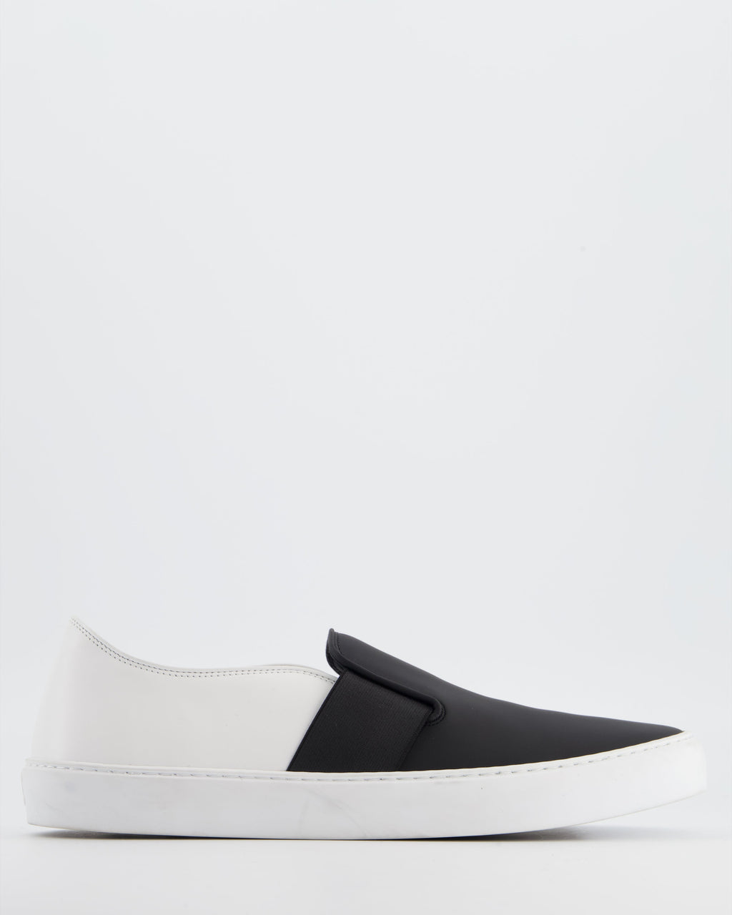 Chanel Black & White Calfskin Leather Slip-On Trainers EU 40