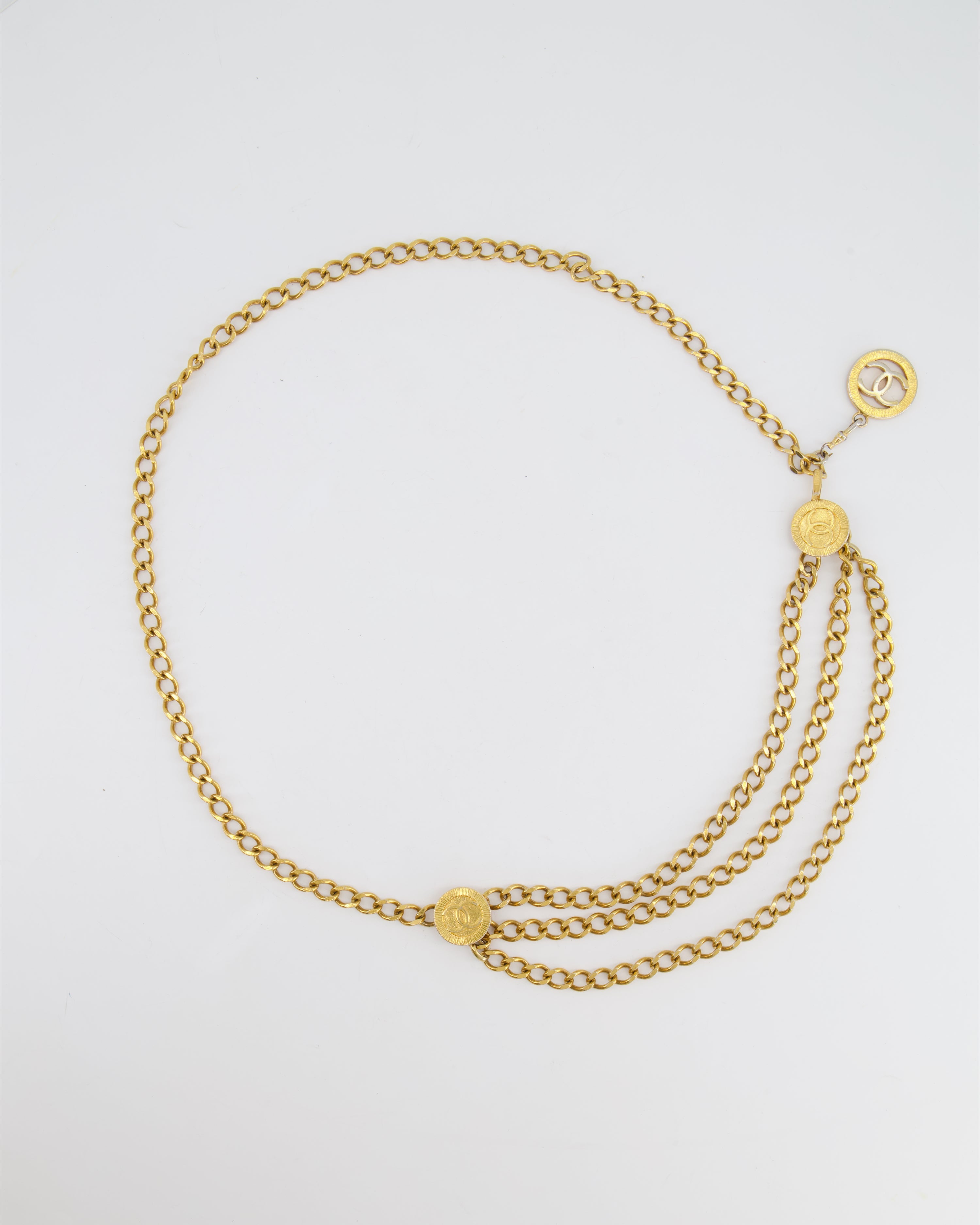 Chanel Vintage 1984 Gold Chain Belt with CC Logo Medallions