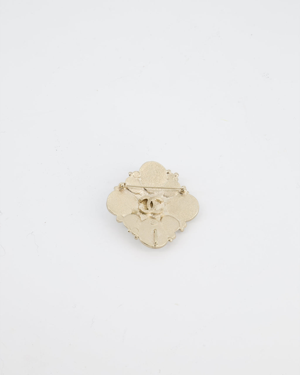 Chanel Champagne Gold Pearl and Crystal Brooch with CC Logo