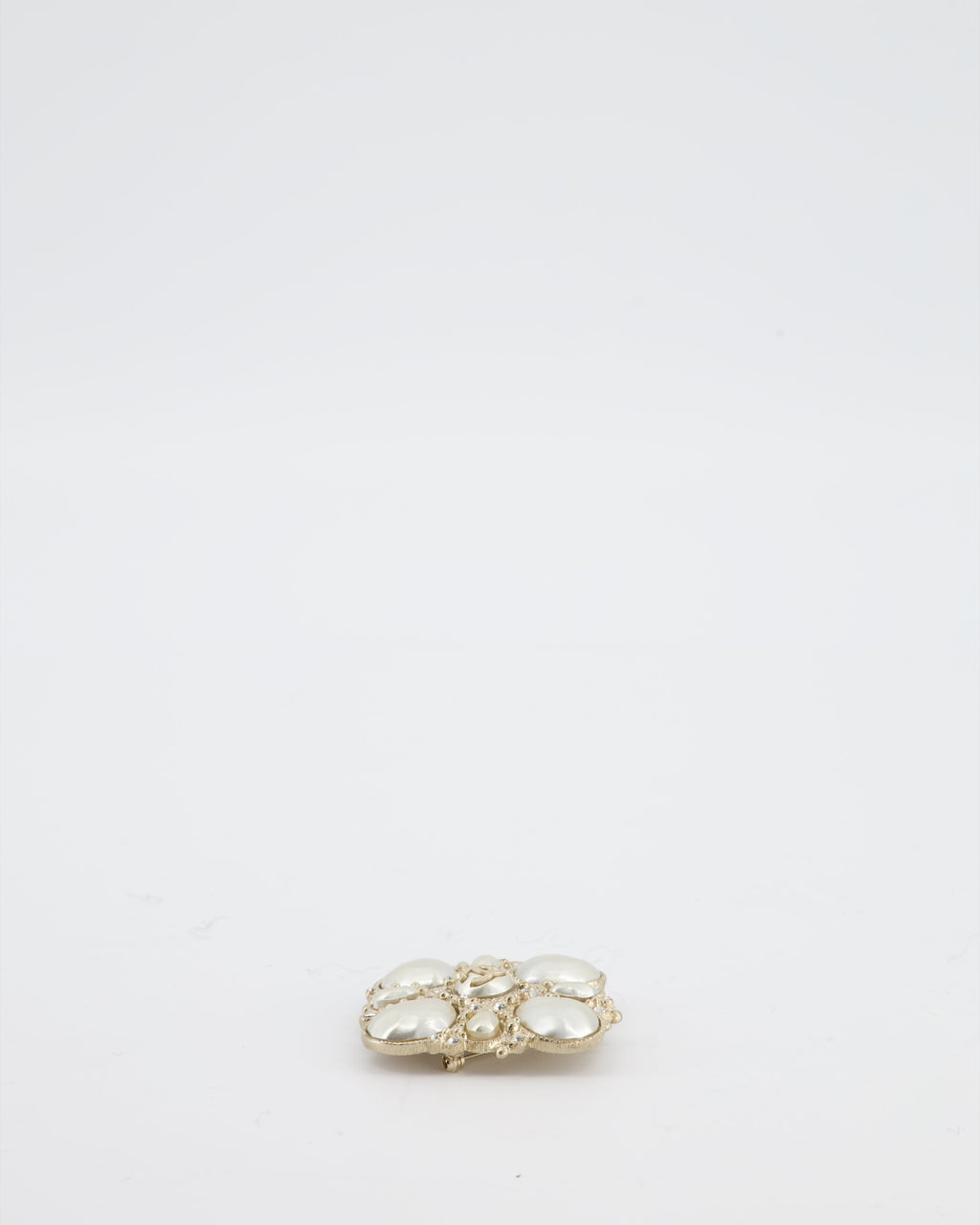 Chanel Champagne Gold Pearl and Crystal Brooch with CC Logo