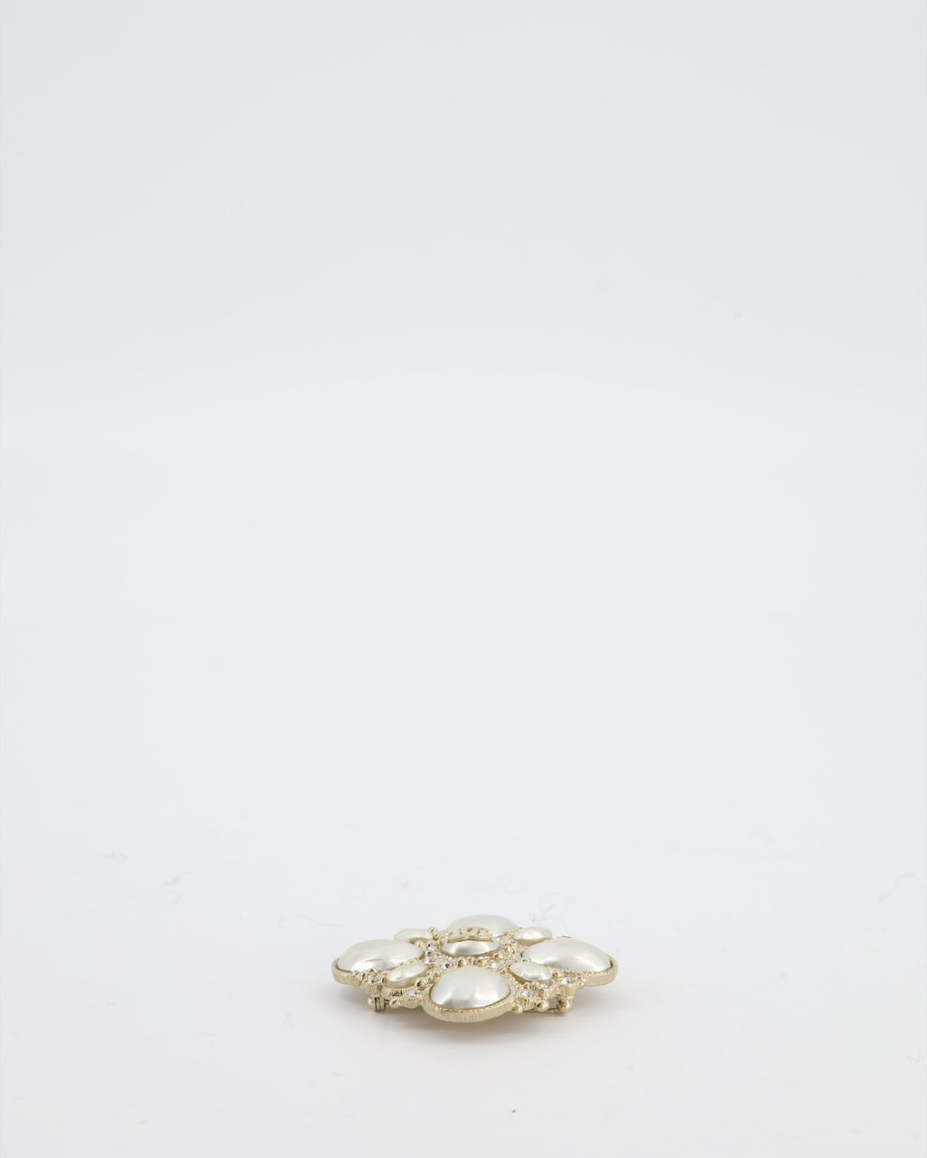 Chanel Champagne Gold Pearl and Crystal Brooch with CC Logo