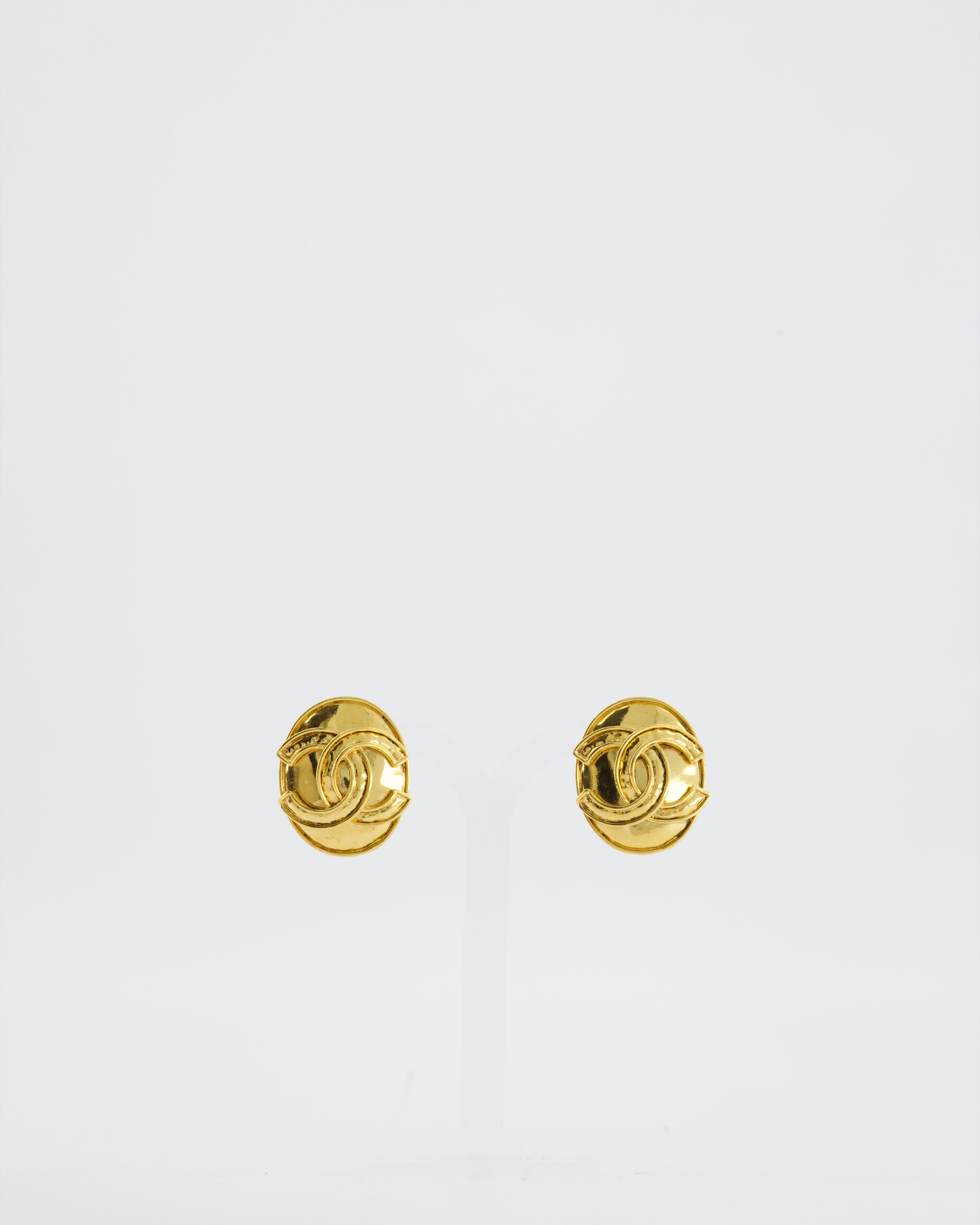 Chanel 94P Vintage Gold Medallion Clip On Earrings with CC Logo Detail