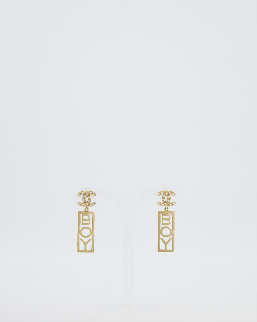 Chanel 22P Gold Crystal CC Earrings Drop BOY Pendant
