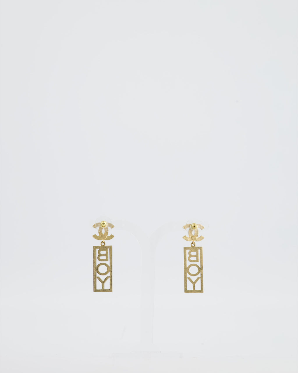 Chanel 22P Gold Crystal CC Earrings Drop BOY Pendant