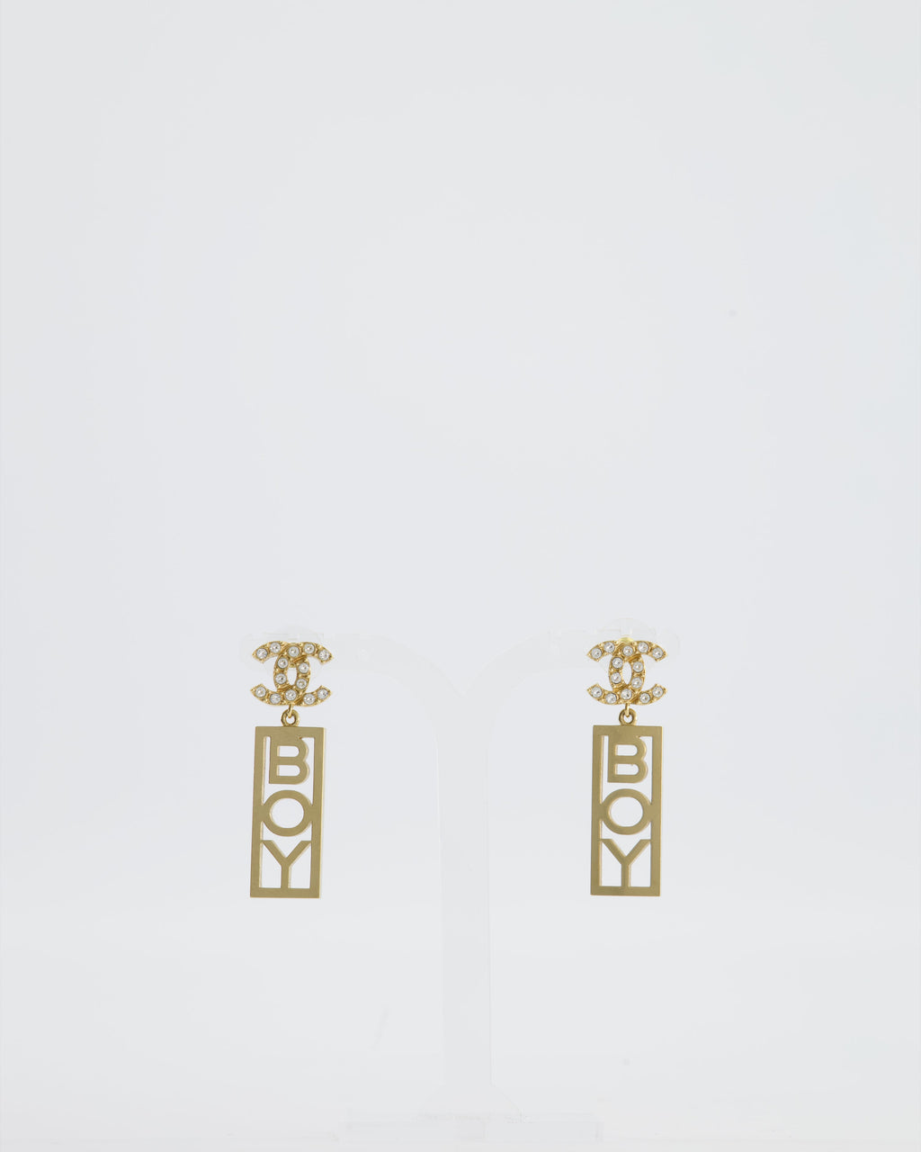 Chanel 22P Gold Crystal CC Earrings Drop BOY Pendant