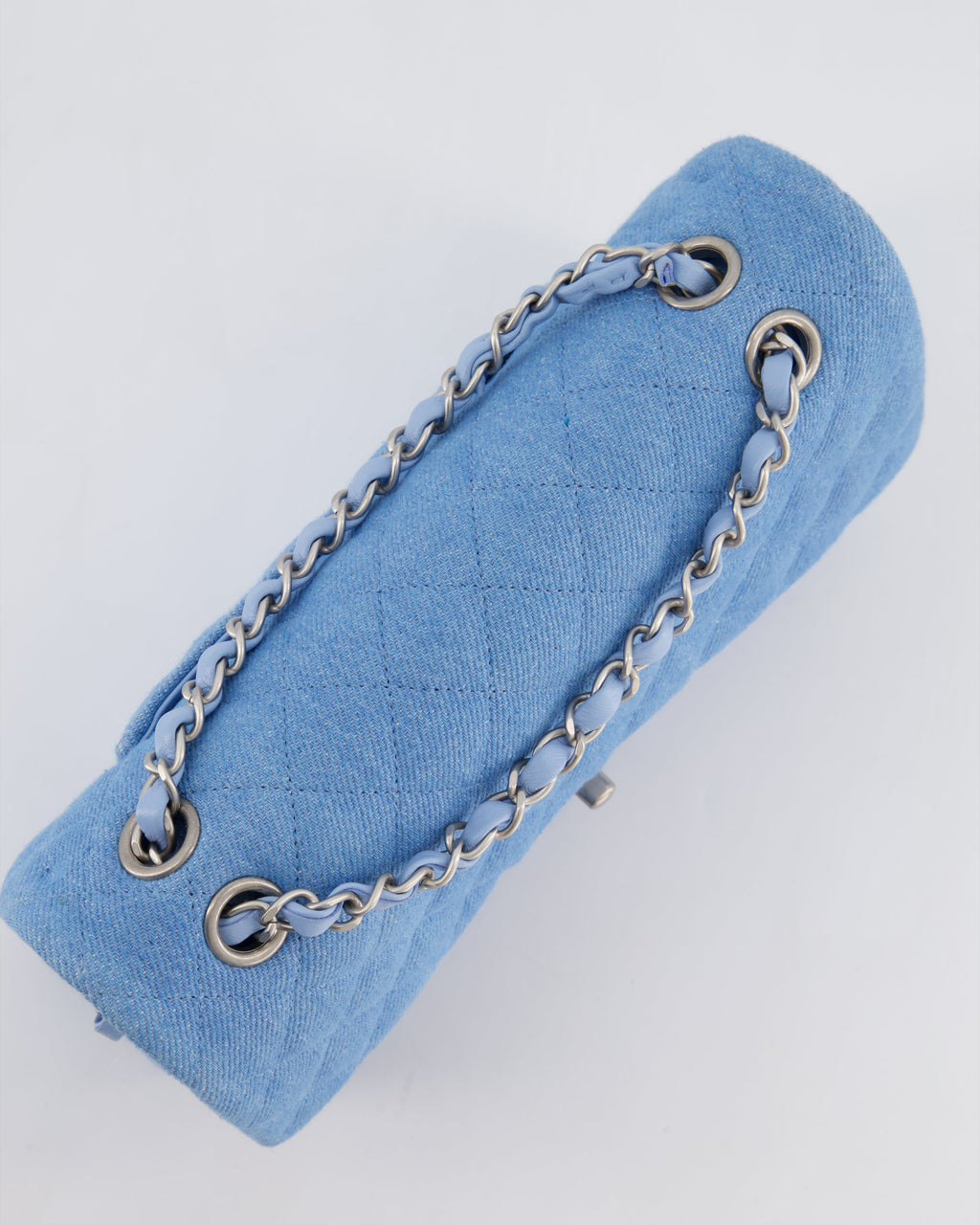 Chanel 25C Medium Double Flap Bag in Light Blue Denim with Brushed Silver Hardware