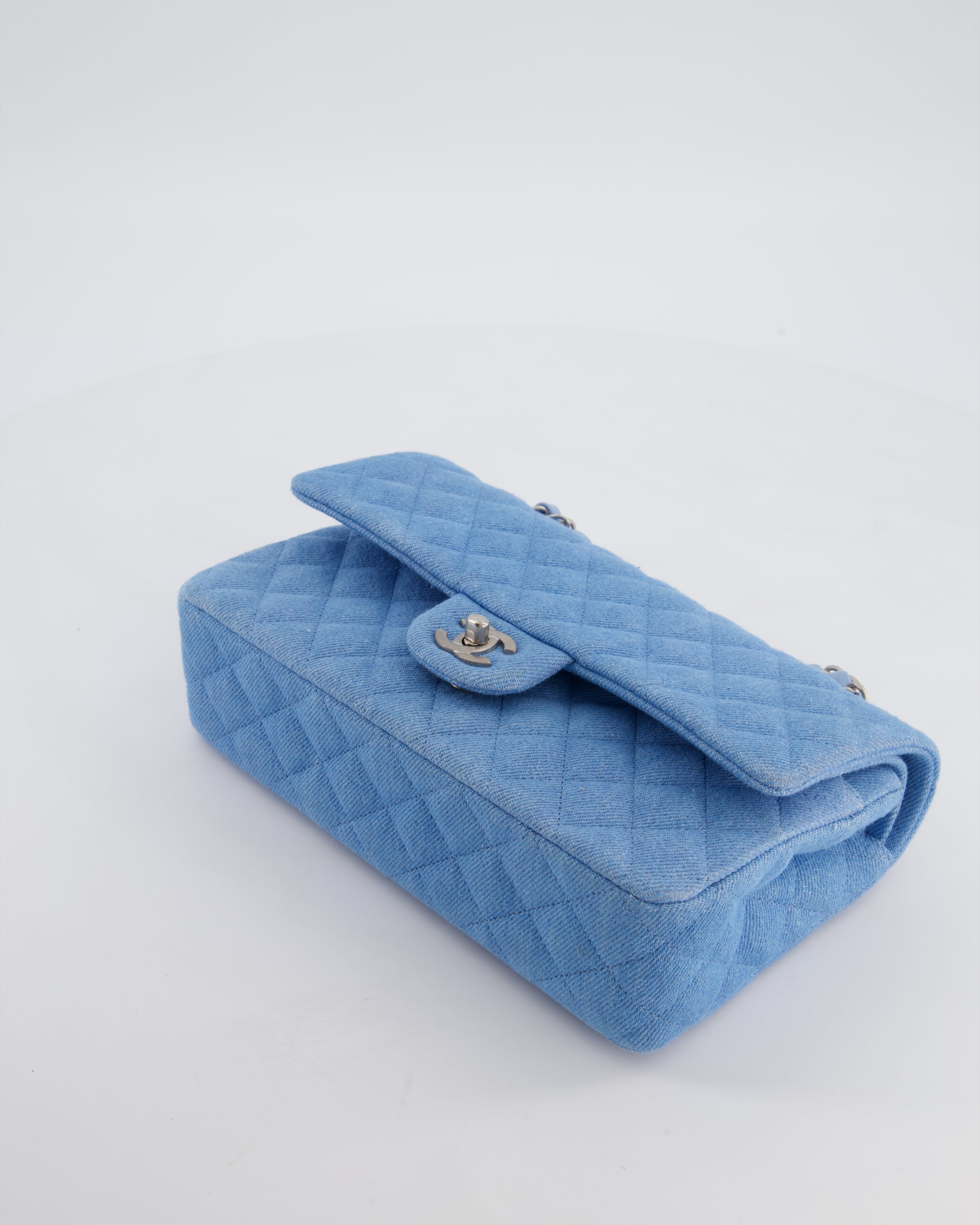 Chanel 25C Medium Double Flap Bag in Light Blue Denim with Brushed Silver Hardware