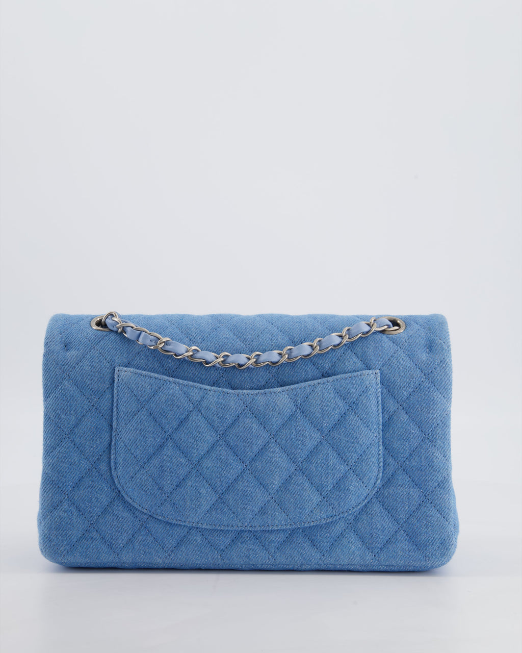 Chanel 25C Medium Double Flap Bag in Light Blue Denim with Brushed Silver Hardware