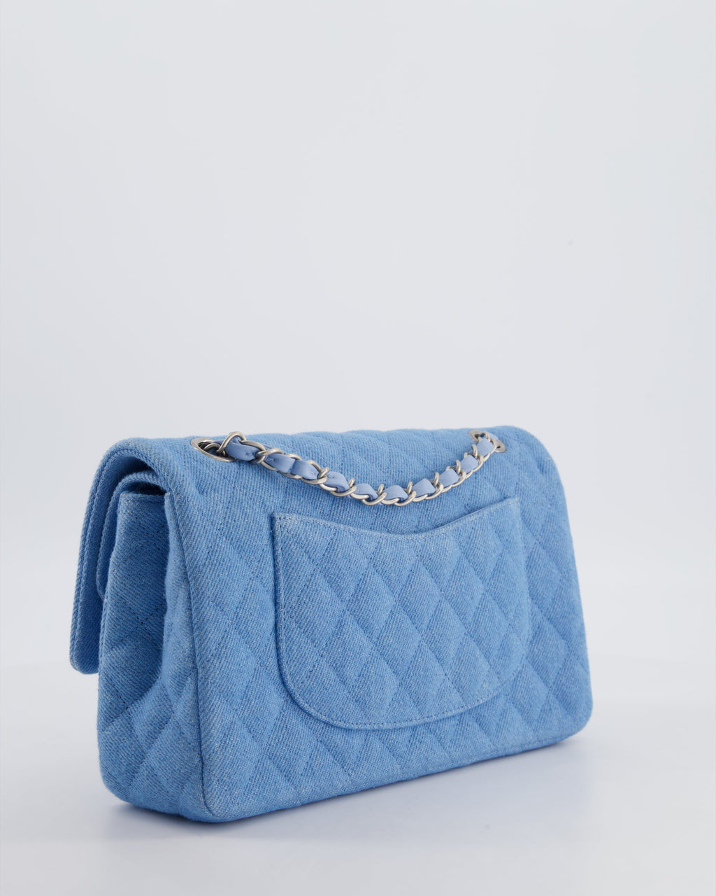 Chanel 25C Medium Double Flap Bag in Light Blue Denim with Brushed Silver Hardware