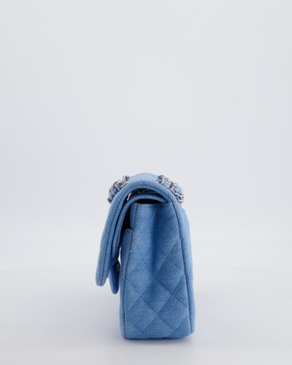 Chanel 25C Medium Double Flap Bag in Light Blue Denim with Brushed Silver Hardware