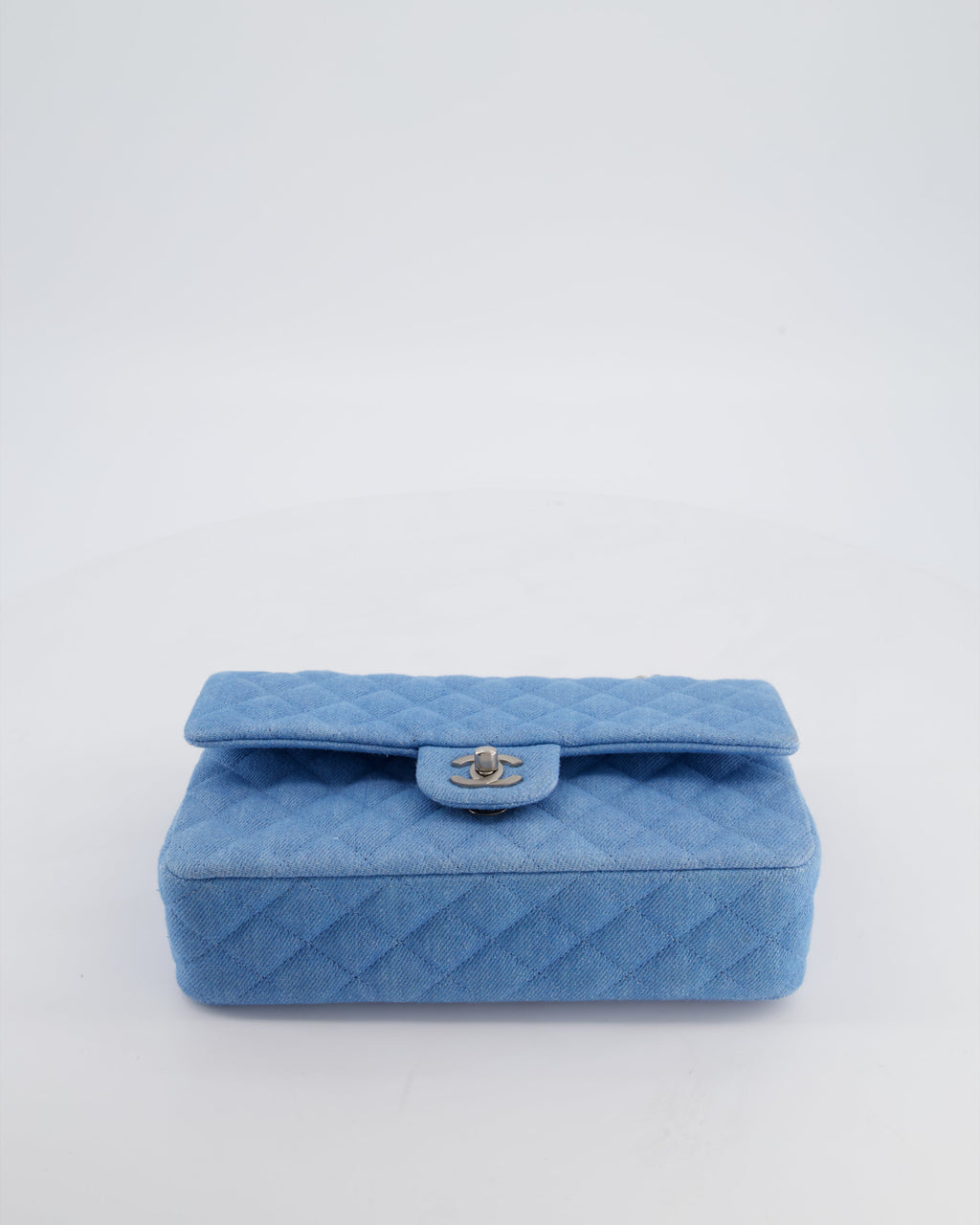 Chanel 25C Medium Double Flap Bag in Light Blue Denim with Brushed Silver Hardware