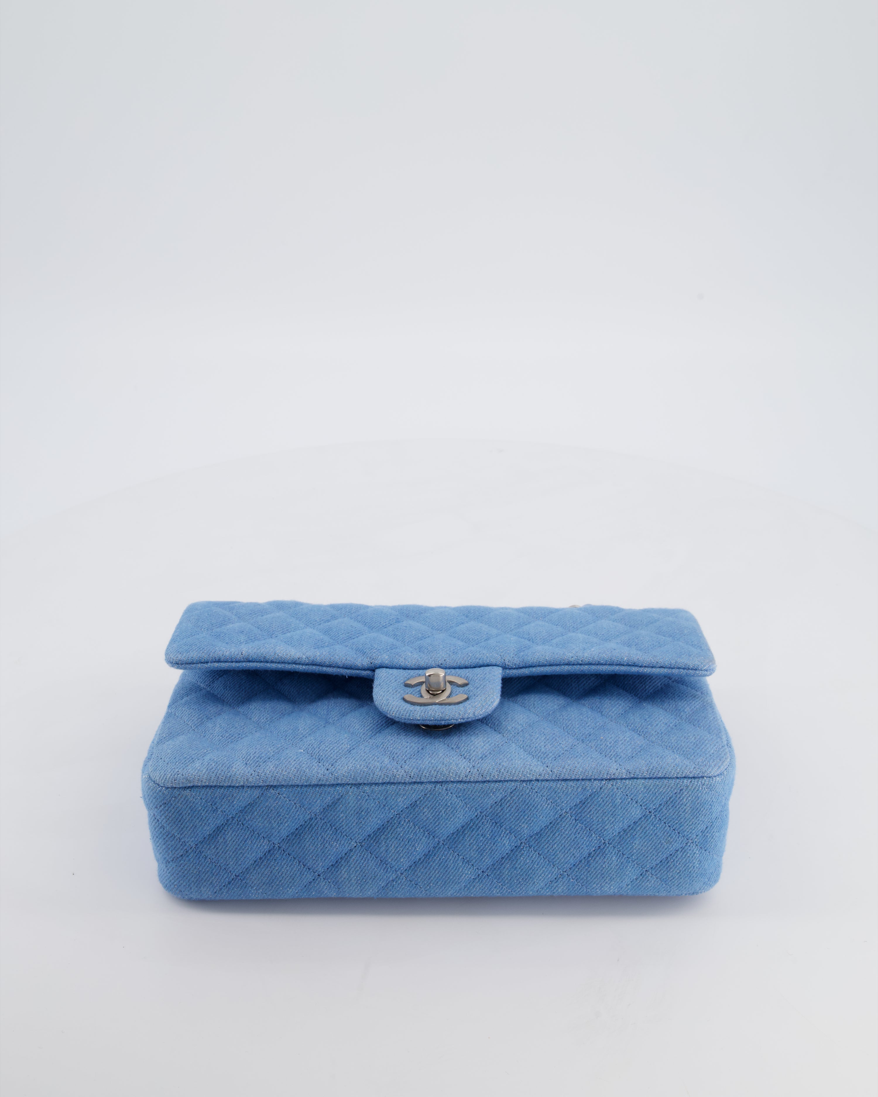 Chanel 25C Medium Double Flap Bag in Light Blue Denim with Brushed Silver Hardware