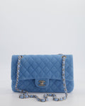 Chanel 25C Medium Double Flap Bag in Light Blue Denim with Brushed Silver Hardware