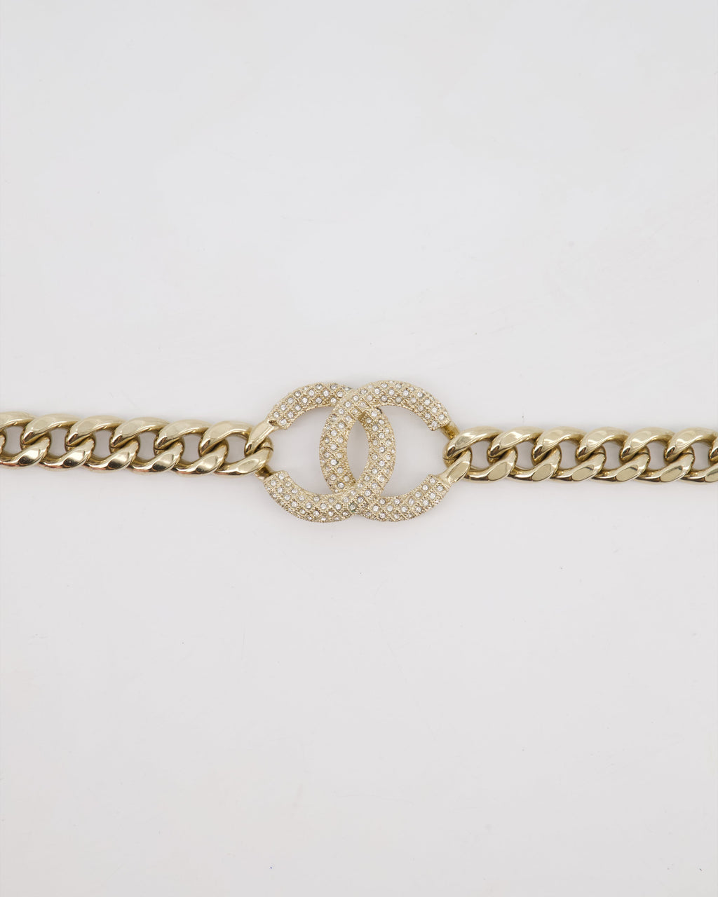 Chanel CC Gold Plated Curb Chain Necklace with CC Crystal Logo Detail