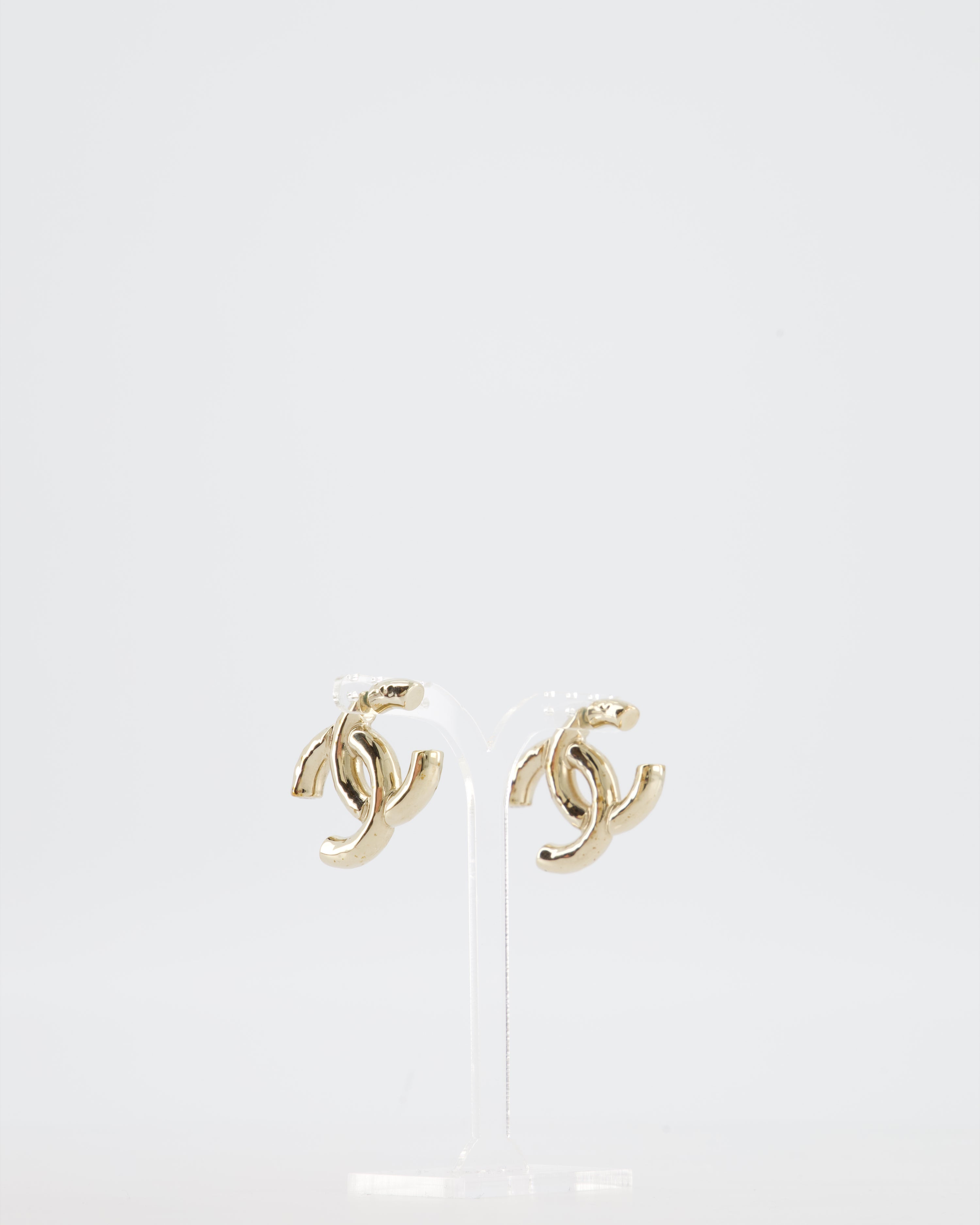 Chanel CC Logo Stud Earrings in Champagne Gold
