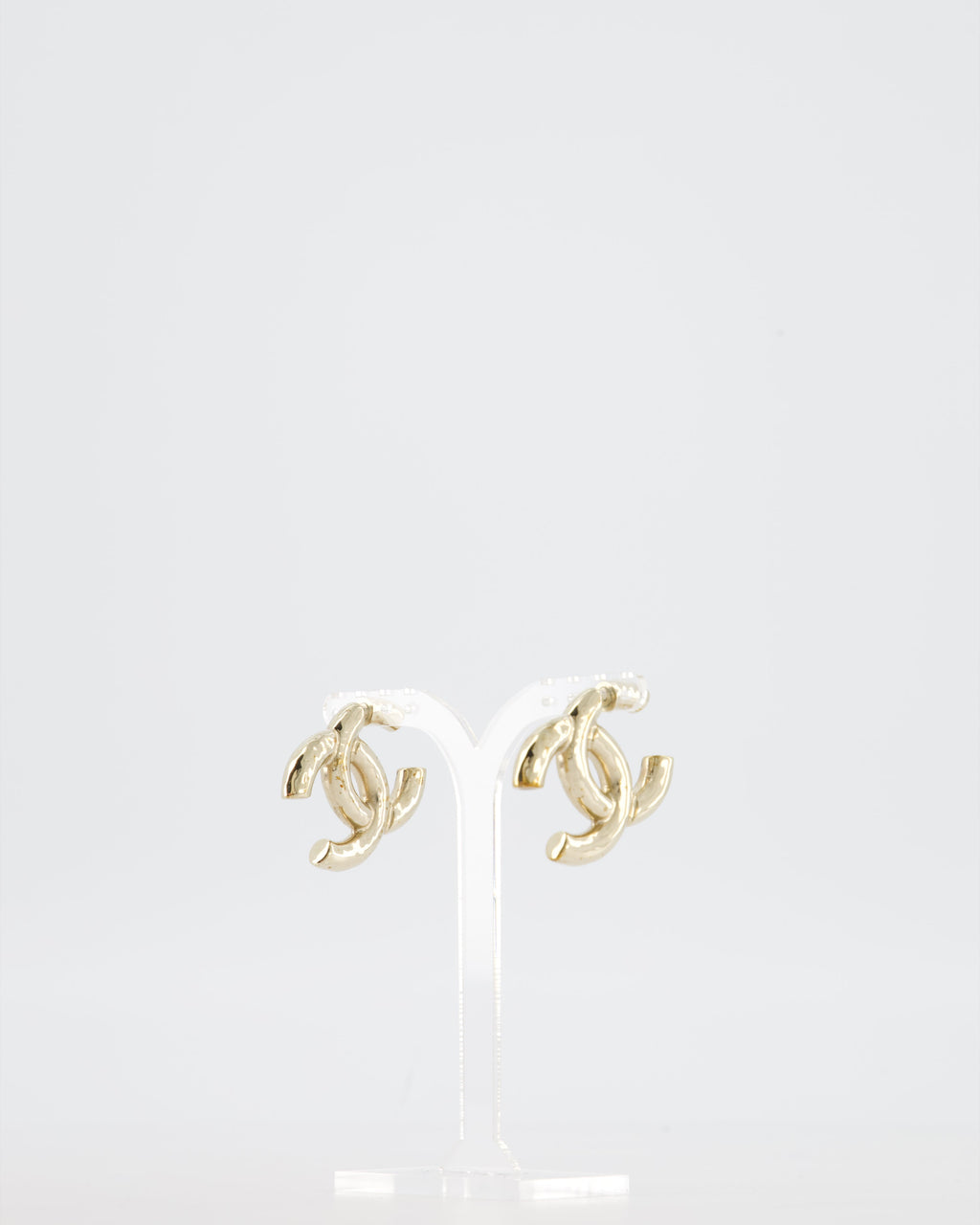 Chanel CC Logo Stud Earrings in Champagne Gold