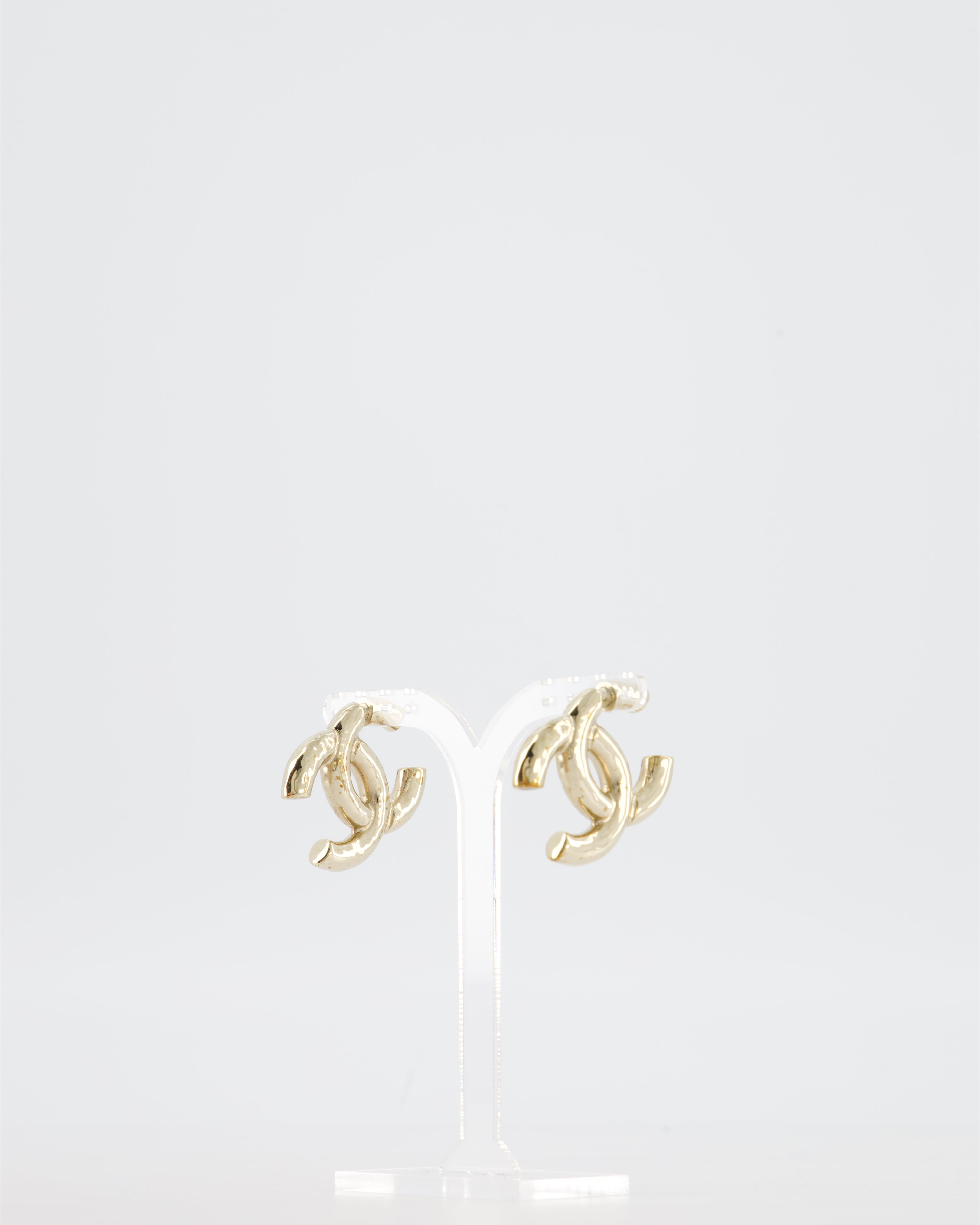 Chanel CC Logo Stud Earrings in Champagne Gold