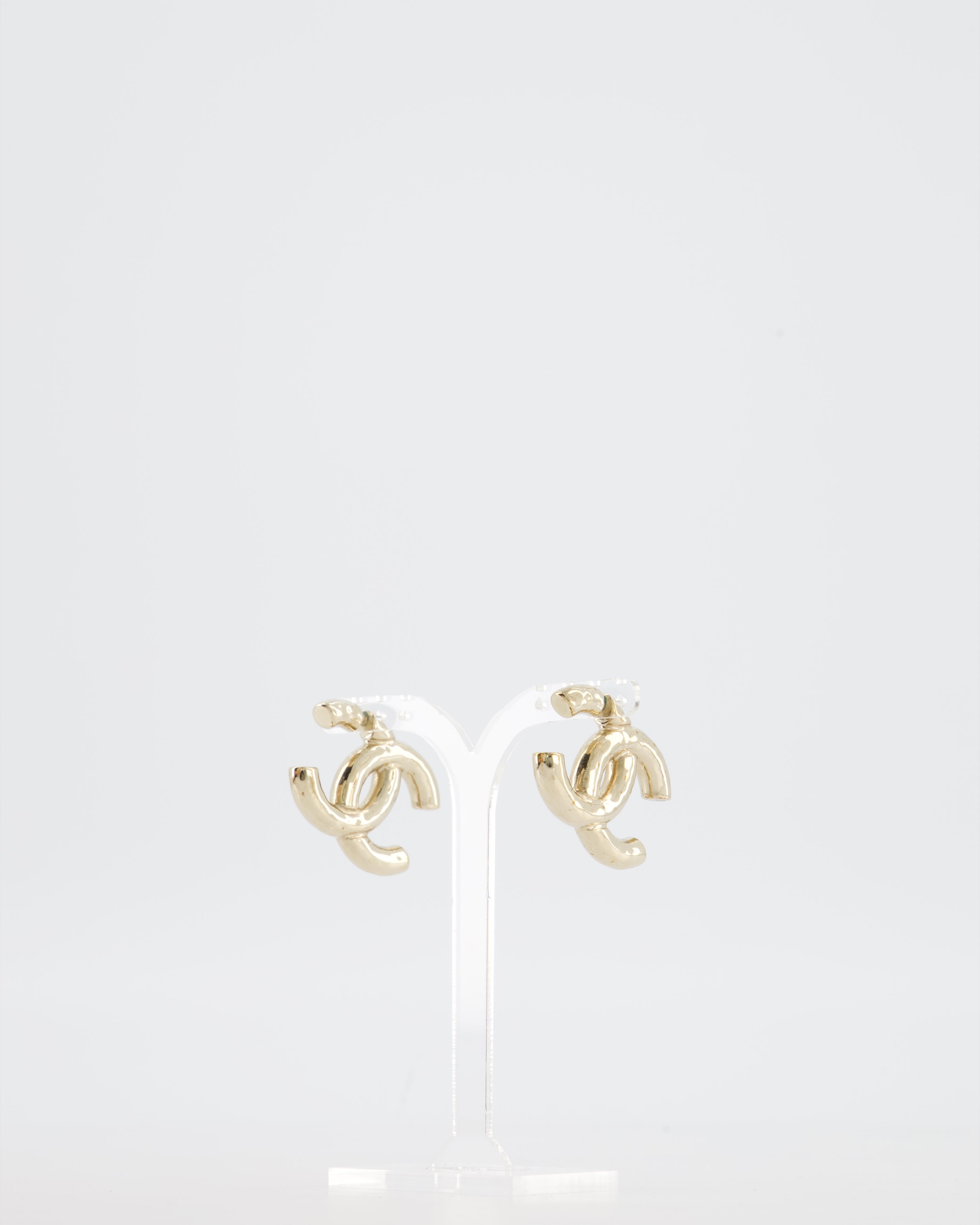 Chanel CC Logo Stud Earrings in Champagne Gold