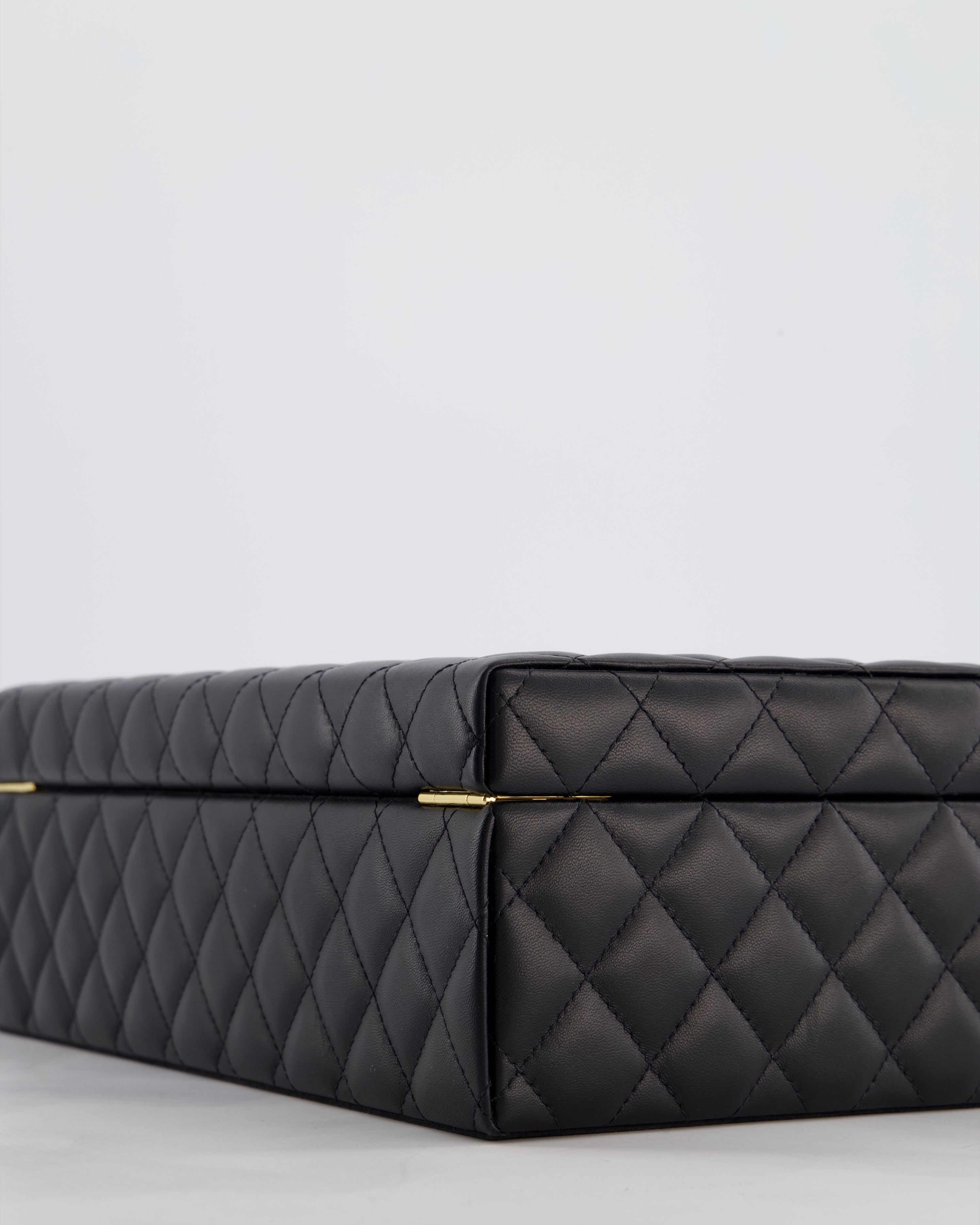 *HOT* Chanel Black Quilted Jewellery Box in Lambskin Leather with Gold Hardware