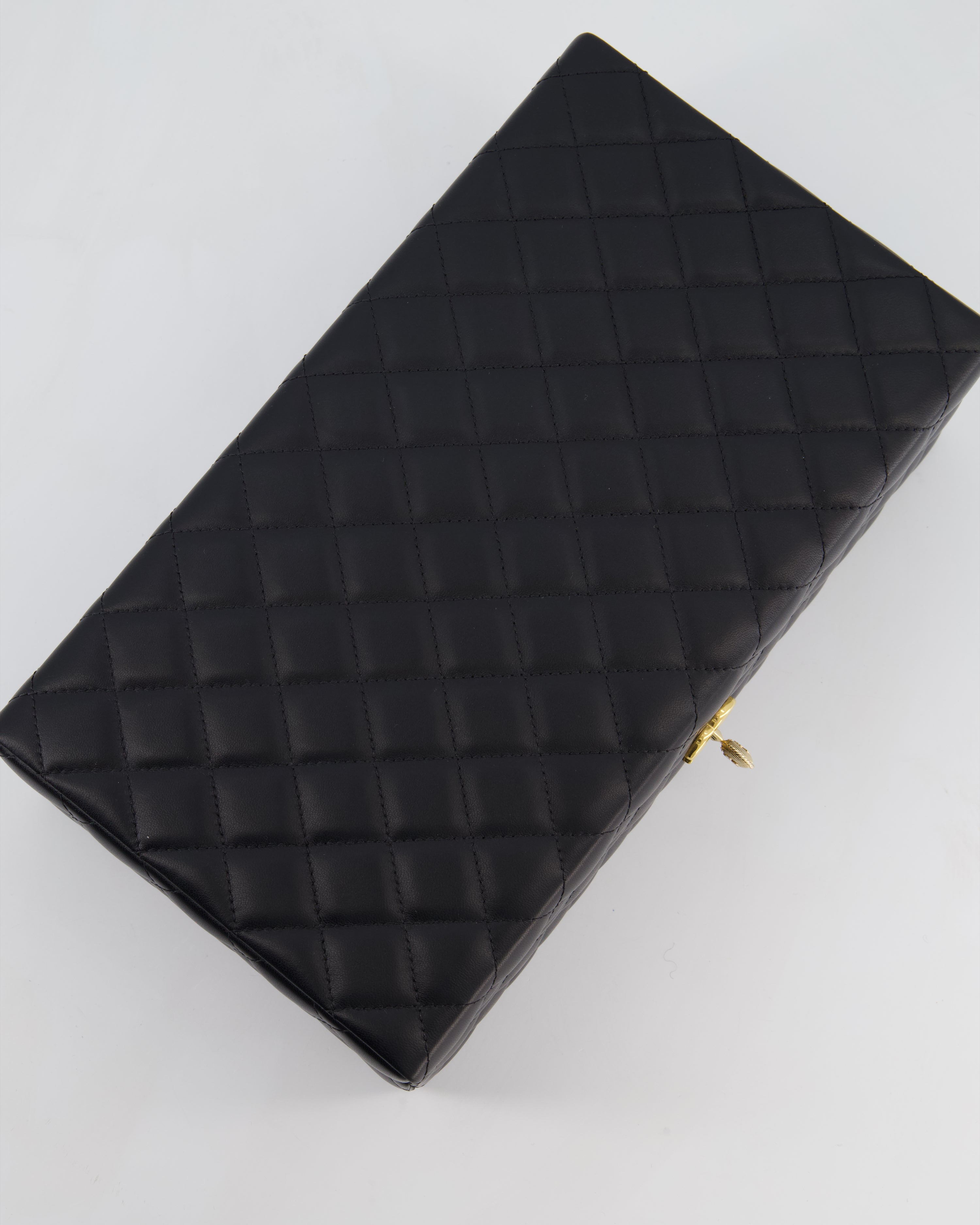 *HOT* Chanel Black Quilted Jewellery Box in Lambskin Leather with Gold Hardware