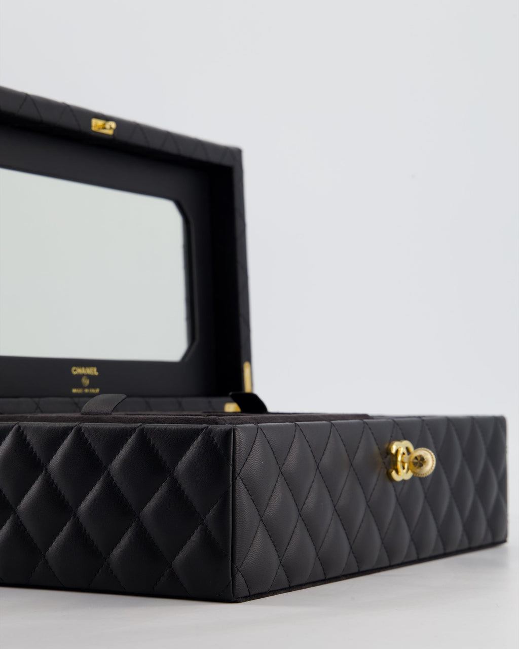*HOT* Chanel Black Quilted Jewellery Box in Lambskin Leather with Gold Hardware