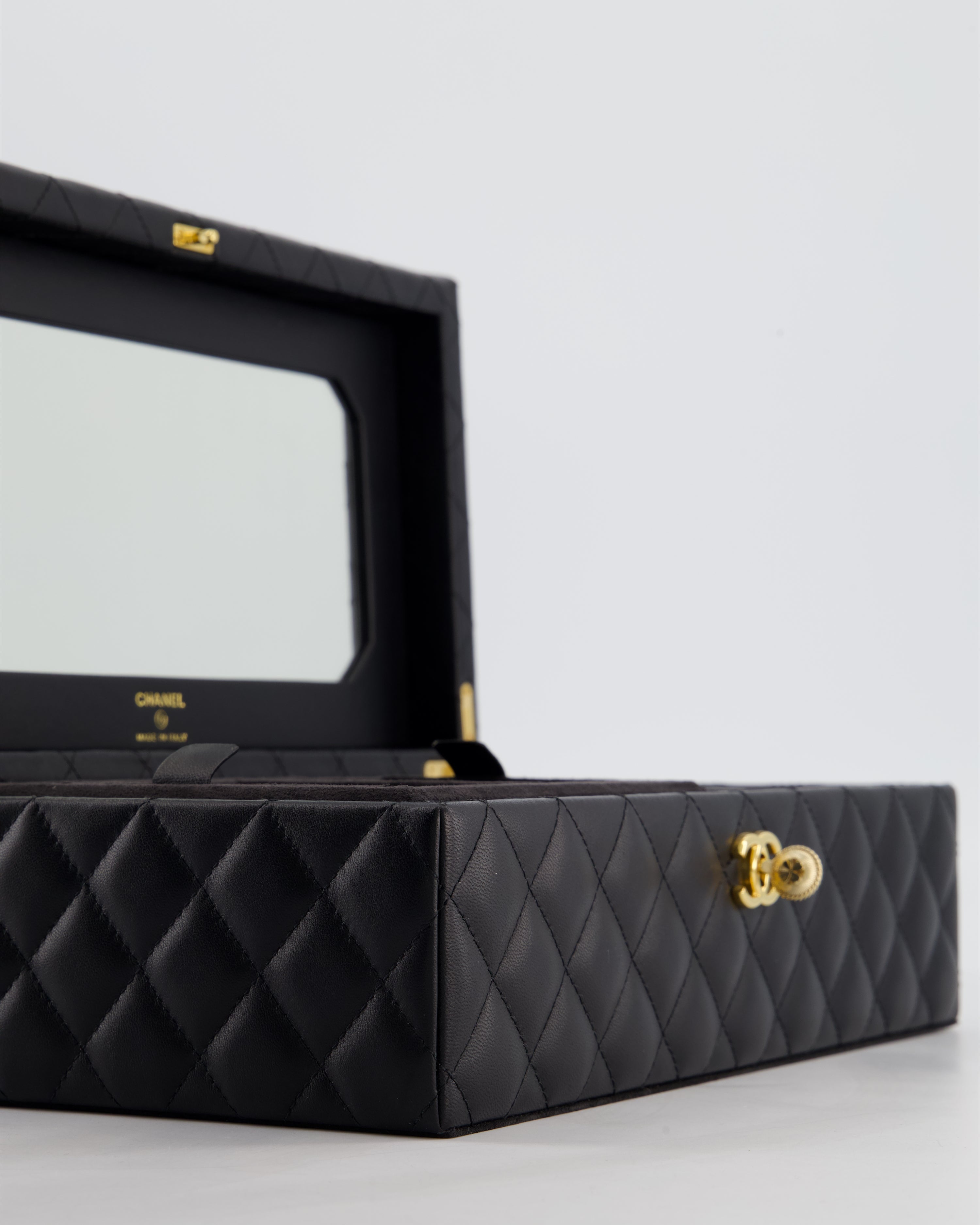 *HOT* Chanel Black Quilted Jewellery Box in Lambskin Leather with Gold Hardware