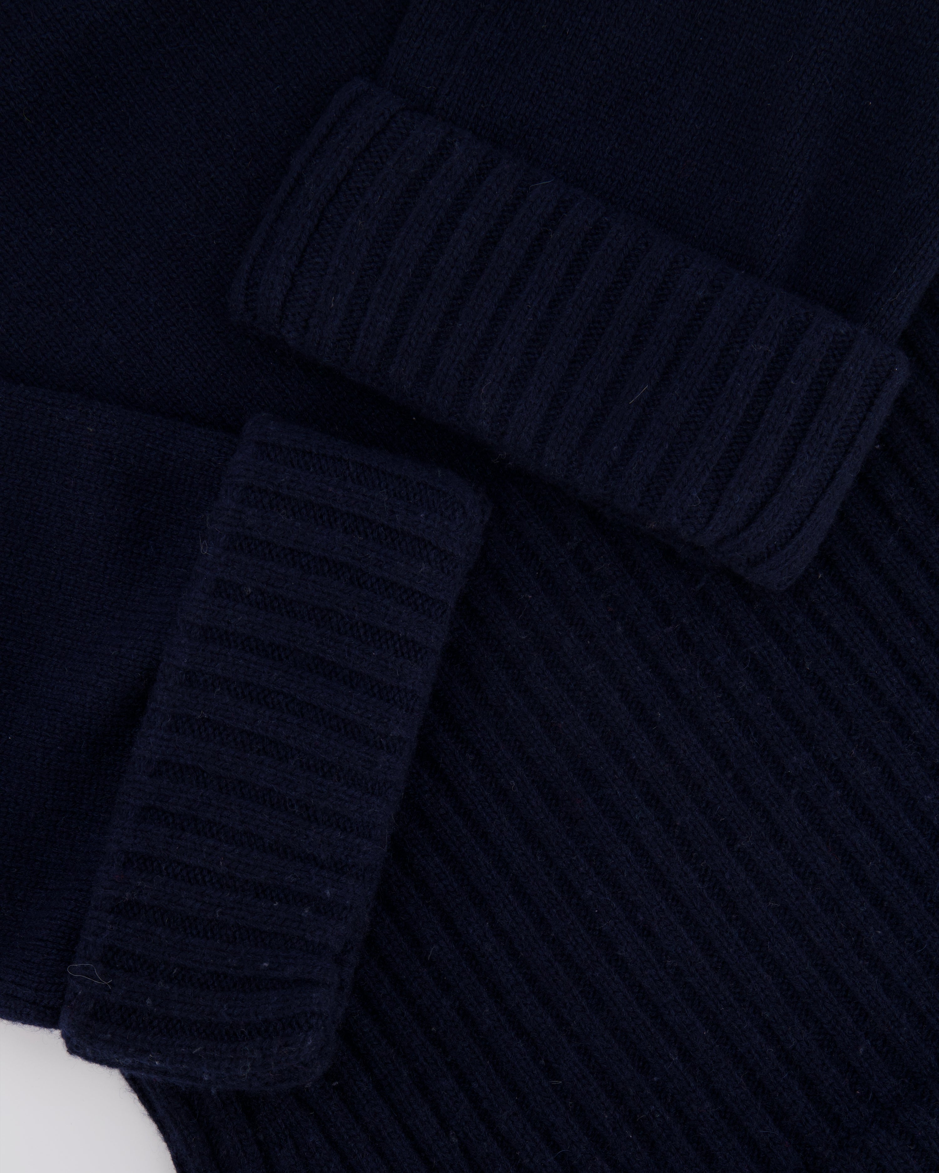 Chanel Fall 2013 Navy Cashmere Jumper with Cuffed Sleeves and Navy and Silver Globe CC Logo Button Detail Size FR 36 (UK 8)
