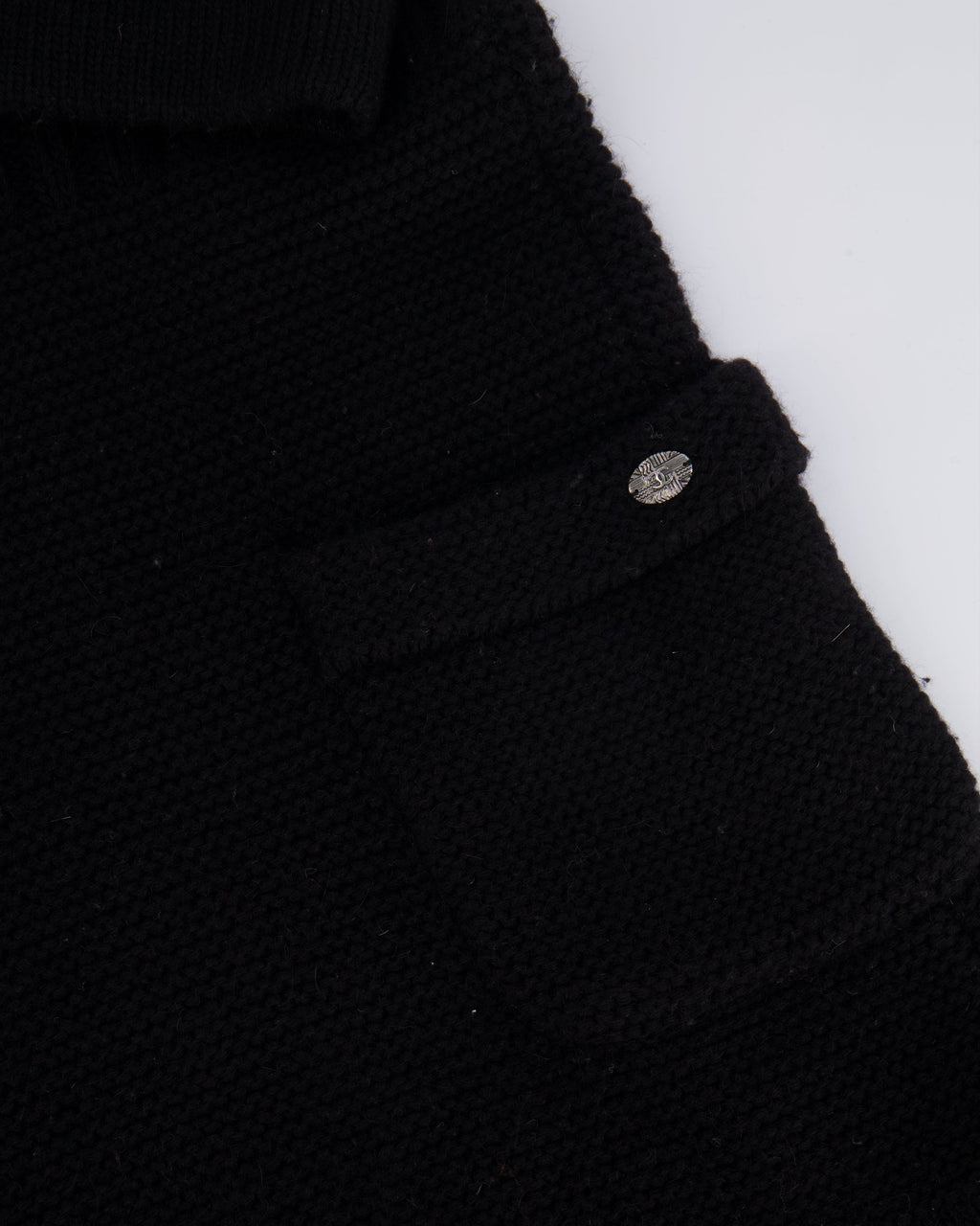 Chanel Black Wool Knitted Short-Sleeved Mini Dress with Front Pockets and Silver Textured CC Logo Button Detail Size FR 34 (UK 6)