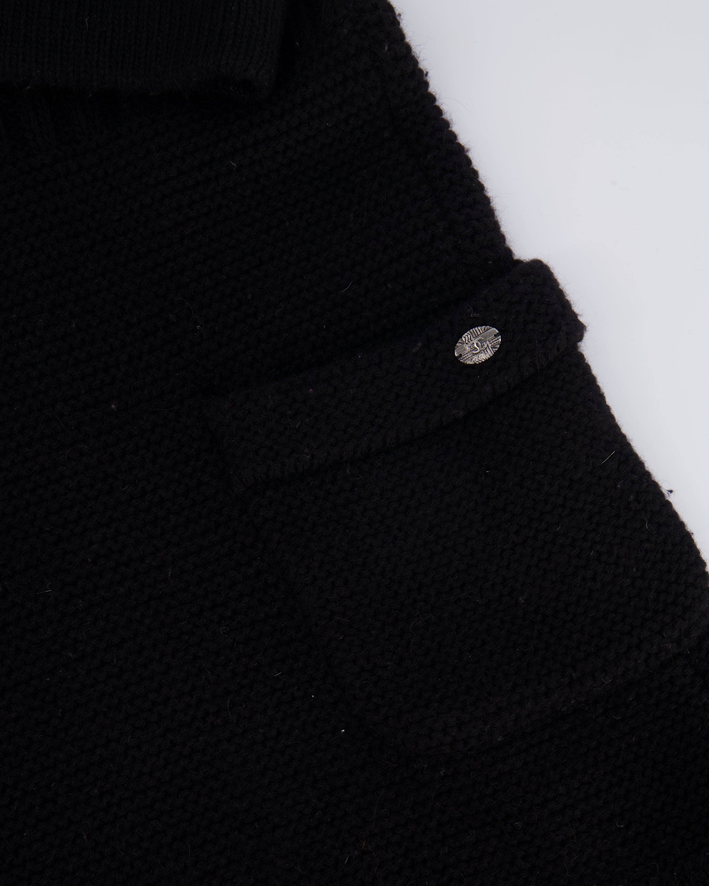 Chanel Black Wool Knitted Short-Sleeved Mini Dress with Front Pockets and Silver Textured CC Logo Button Detail Size FR 34 (UK 6)