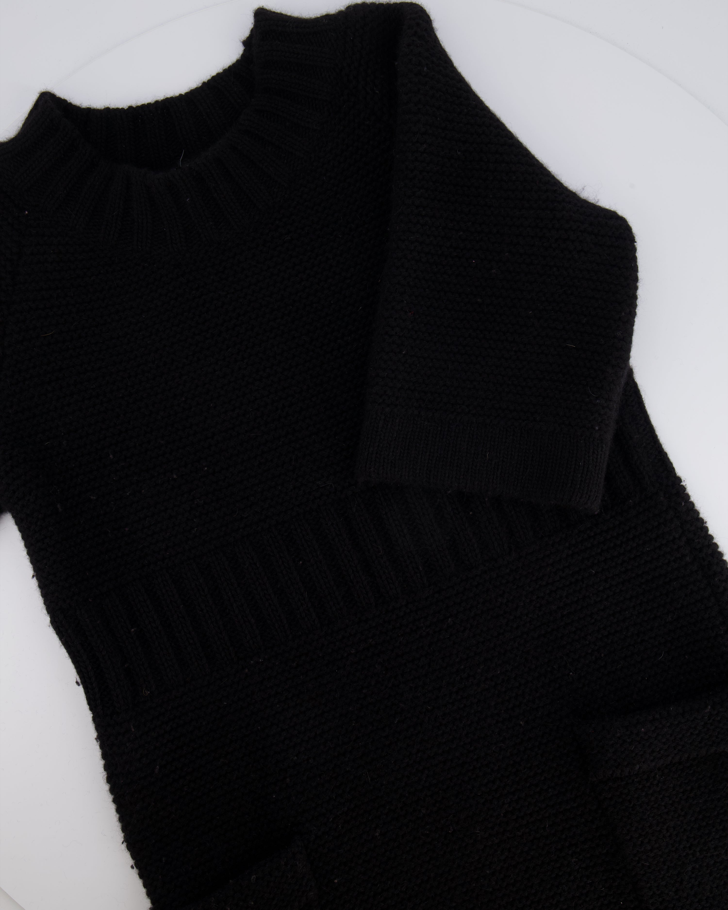 Chanel Black Wool Knitted Short-Sleeved Mini Dress with Front Pockets and Silver Textured CC Logo Button Detail Size FR 34 (UK 6)
