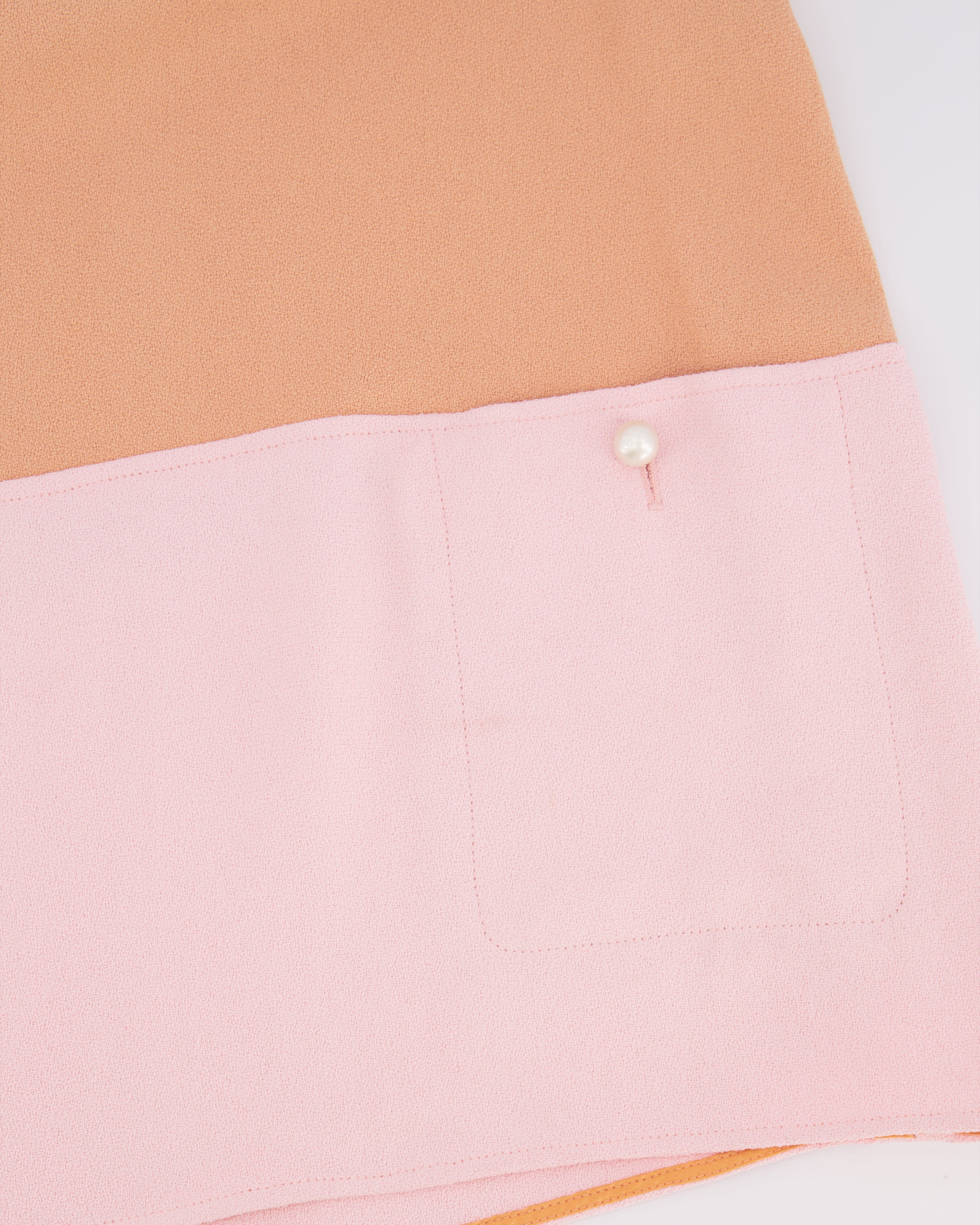 Chanel 14P Pastel Orange and Pink Sleeveless Top with White CC Logo Pearl Details Size FR 36 (UK 8)