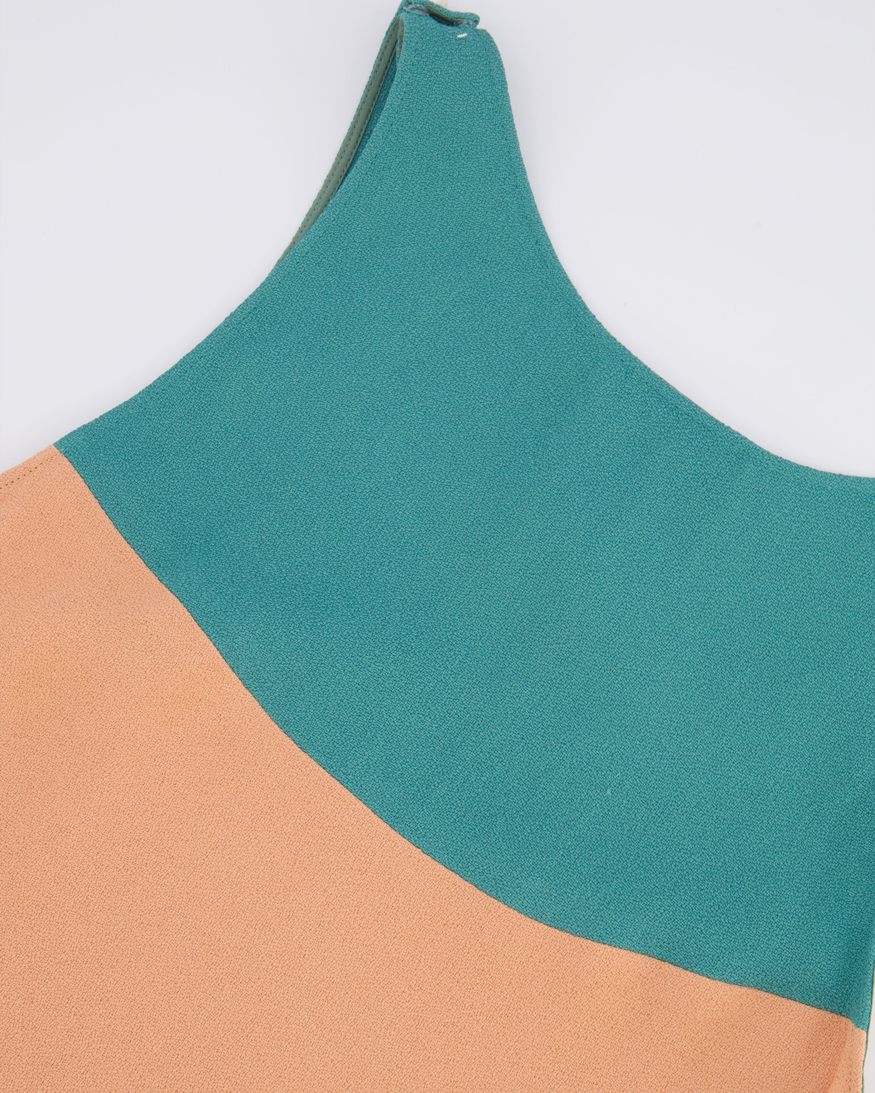 Chanel 14P Teal, Orange and Blue Sleeveless Top with White CC Logo Pearl Details Size FR 36 (UK 8)