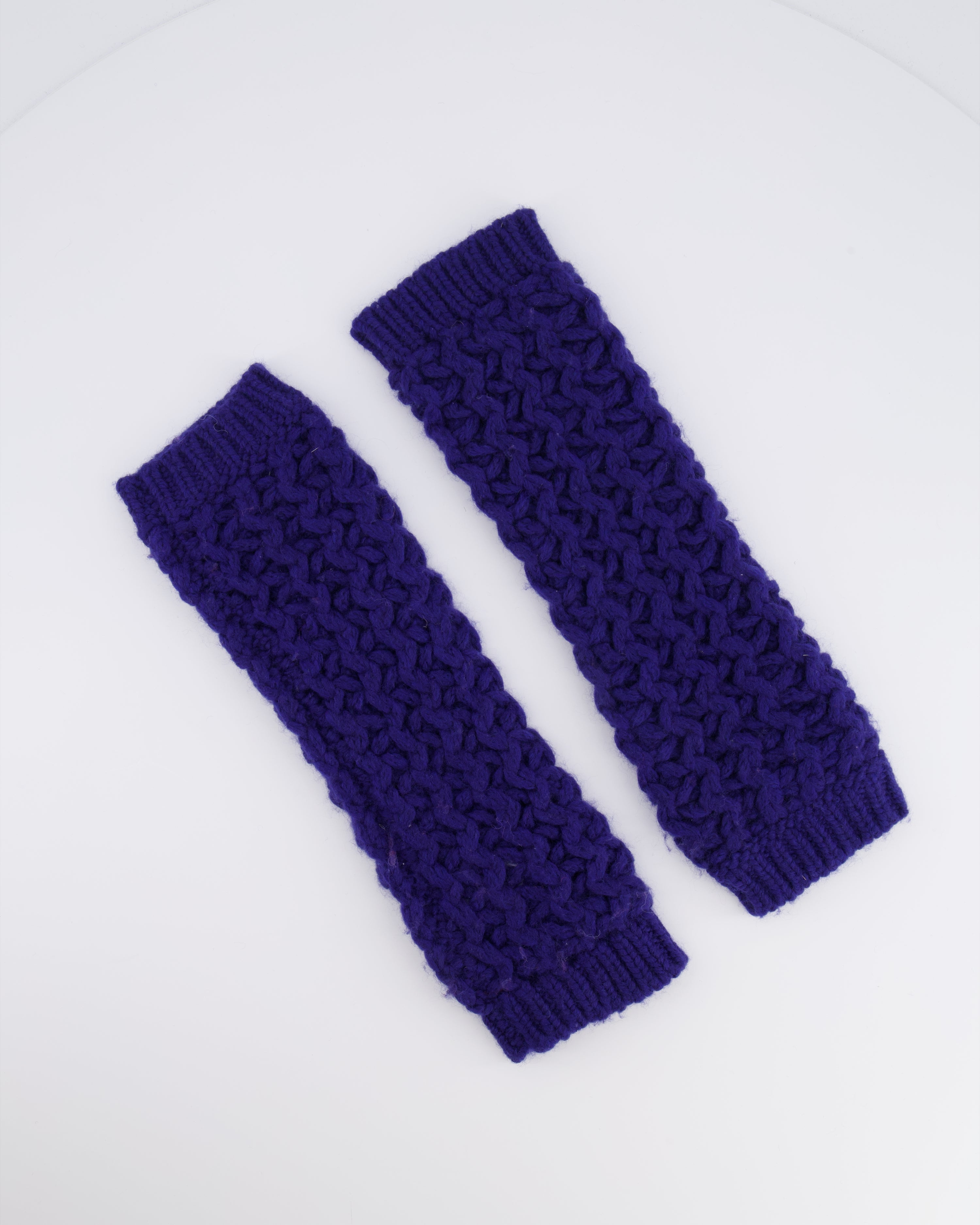 Chanel Resort 2023 Blue Knitted Wool Handwarmers with Multi-Colour Crystal Embellished CC Logo Detail Size S