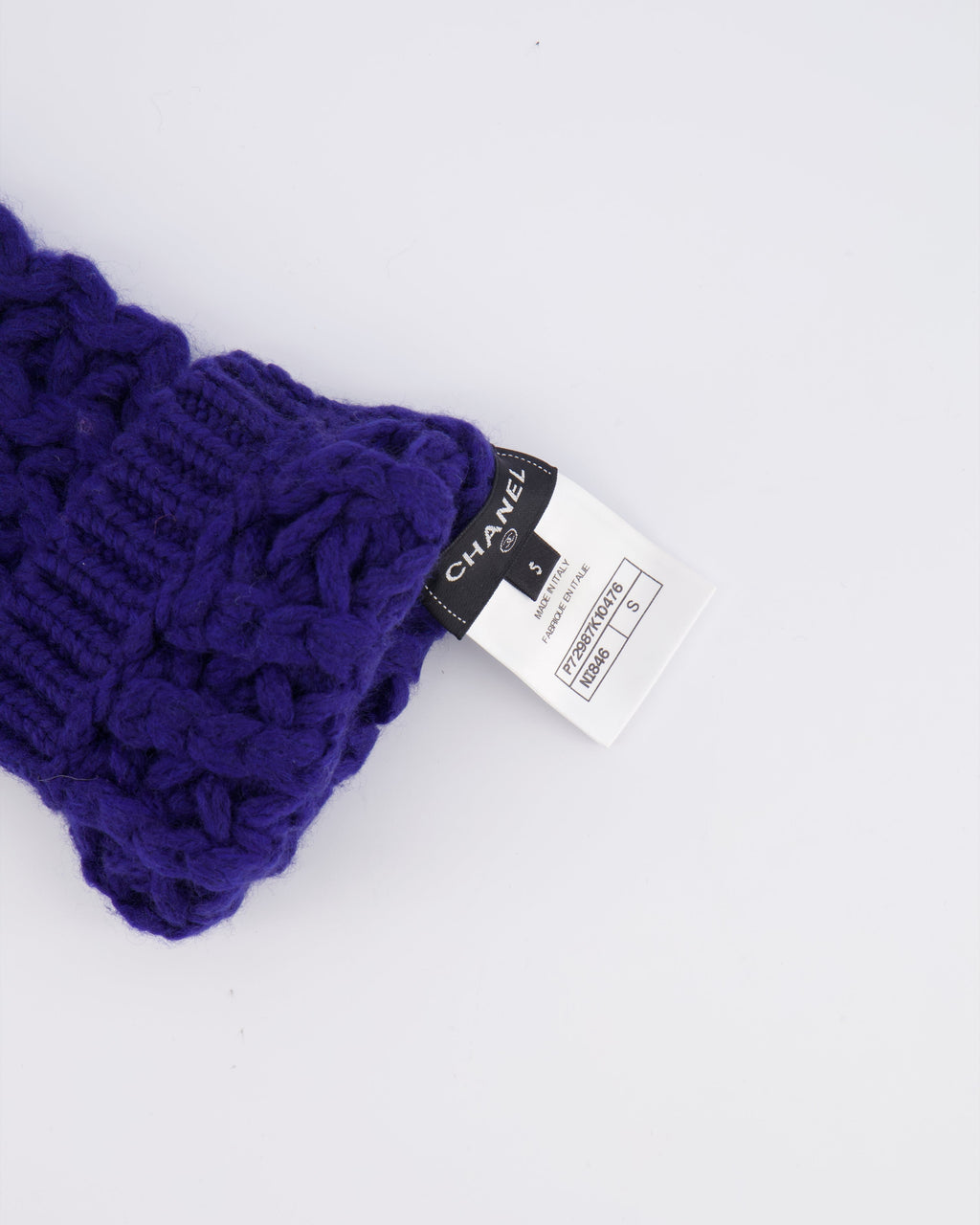 Chanel Resort 2023 Blue Knitted Wool Handwarmers with Multi-Colour Crystal Embellished CC Logo Detail Size S