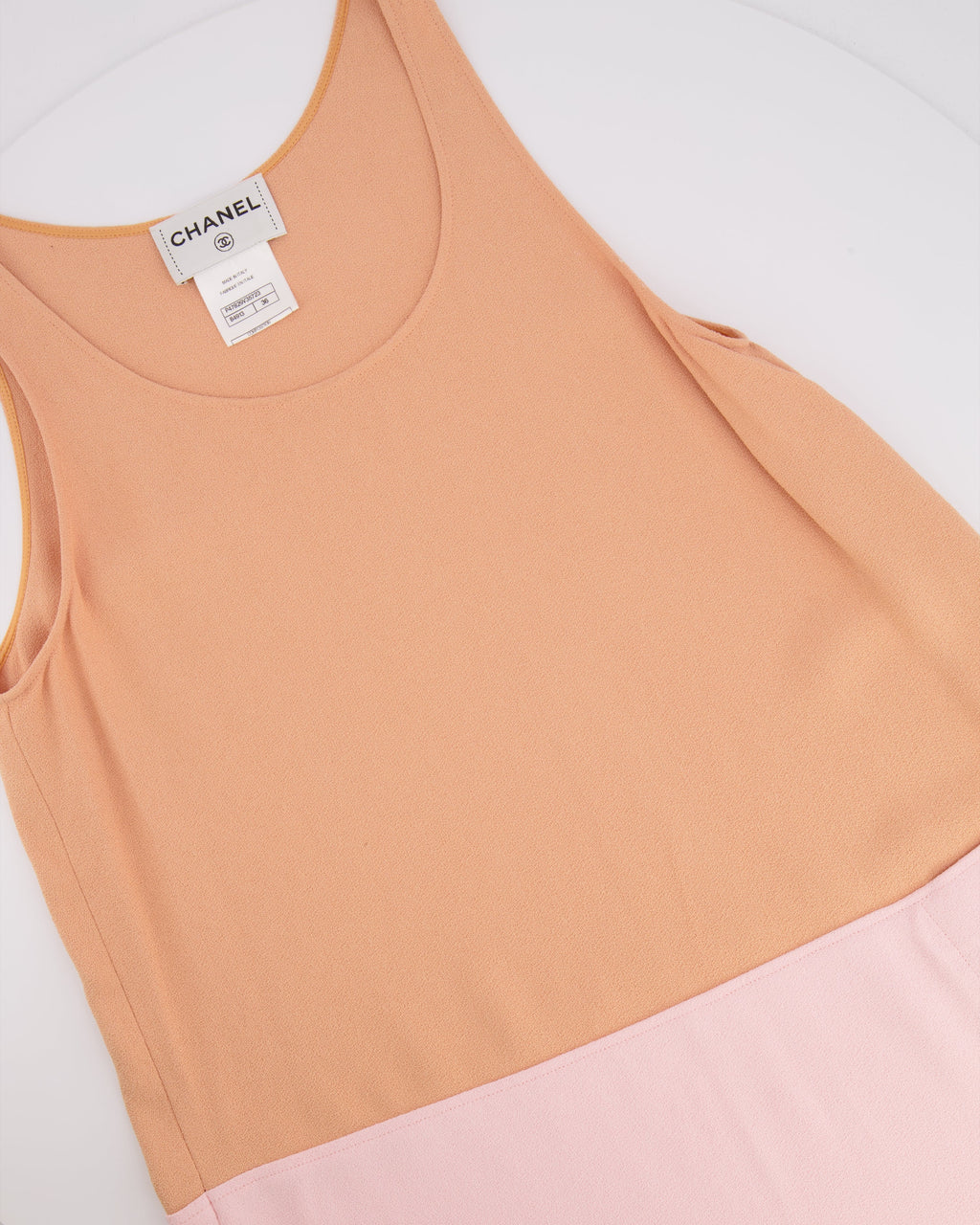 Chanel 14P Pastel Orange and Pink Sleeveless Top with White CC Logo Pearl Details Size FR 36 (UK 8)