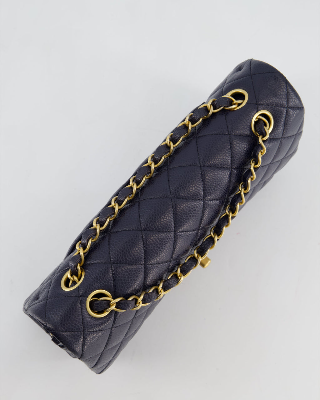 Chanel Medium Navy Classic Double Flap Bag in Caviar Leather with Aged Brushed Gold Hardware