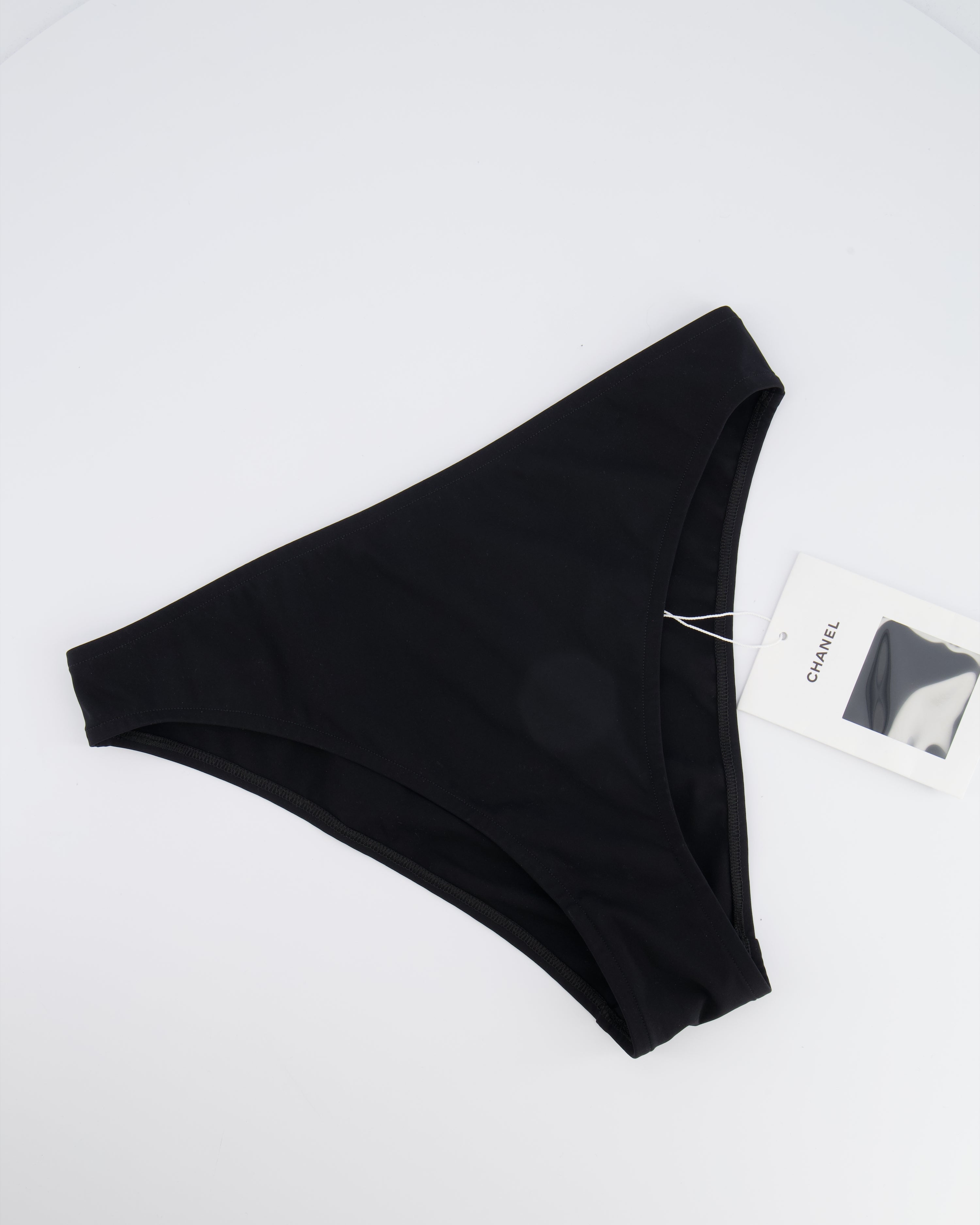 Chanel 2024 Coco Beach Black High Waisted Bikini Bottom with Crystal CC Logo Back Detail Size FR 38 (UK 10)