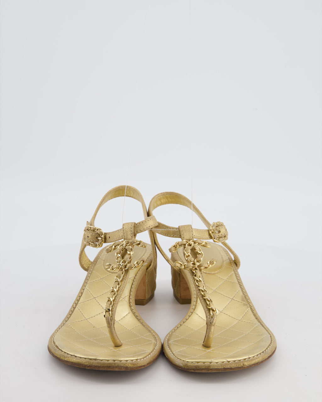 Chanel Metallic Gold CC Chain Sandals Size EU 40