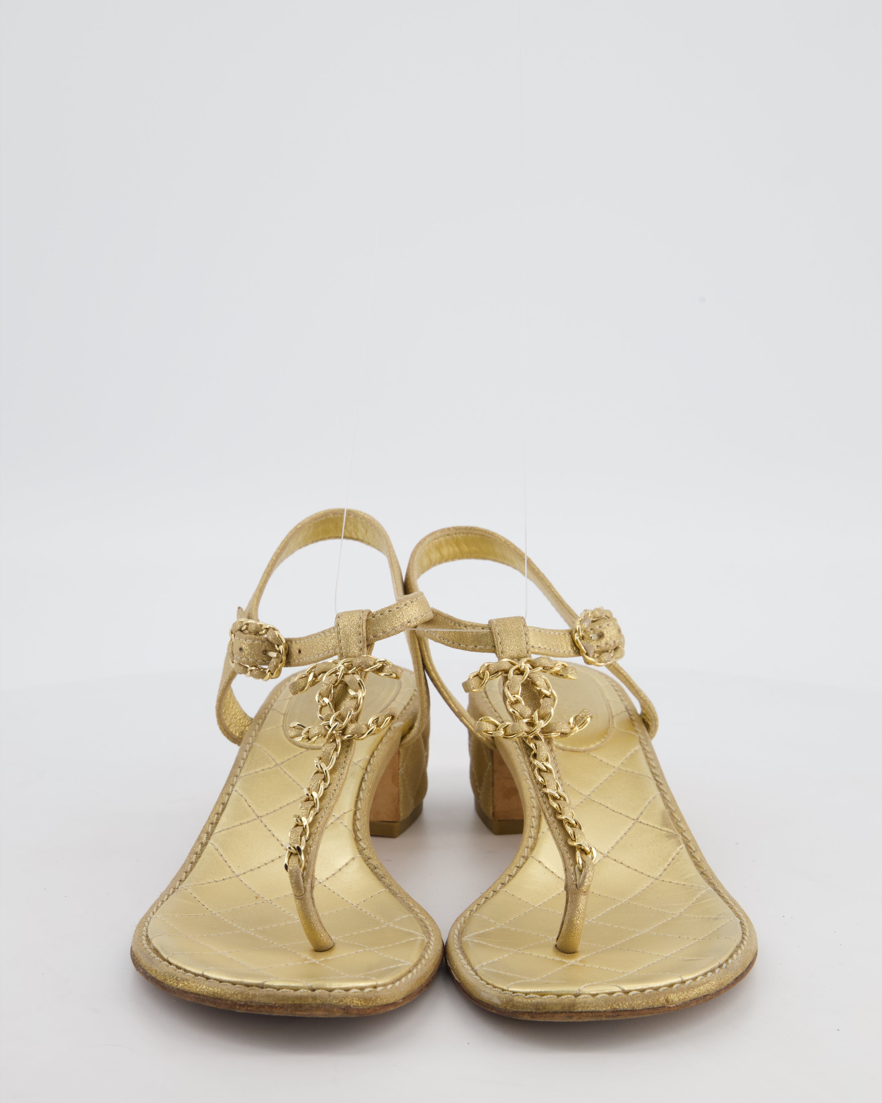 Chanel Metallic Gold CC Chain Sandals Size EU 40
