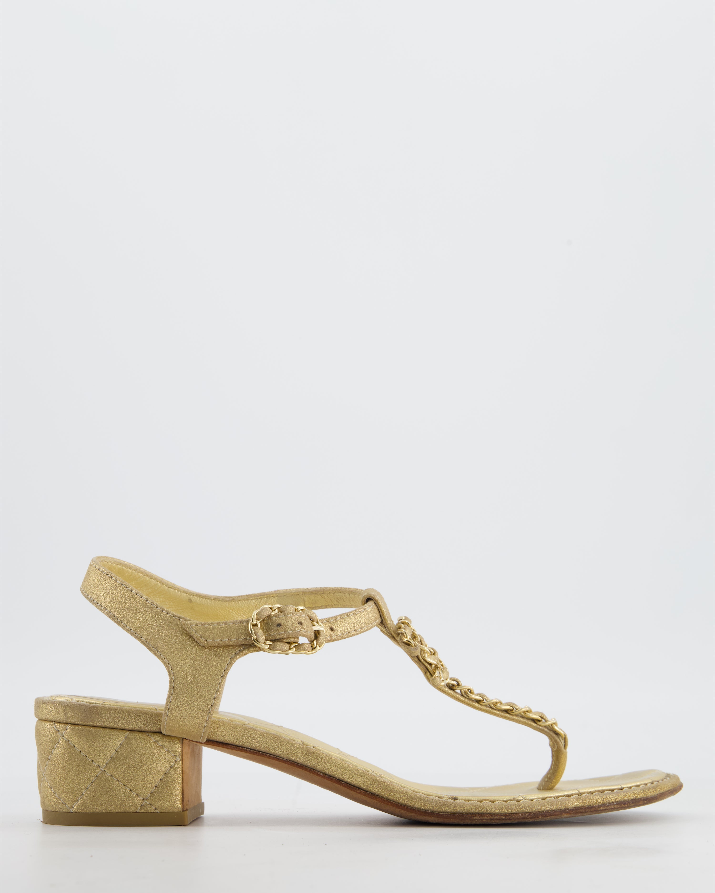 Chanel Metallic Gold CC Chain Sandals Size EU 40
