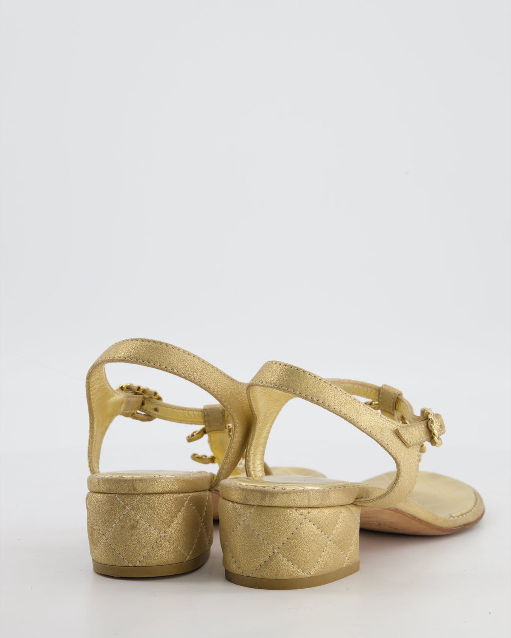 Chanel Metallic Gold CC Chain Sandals Size EU 40