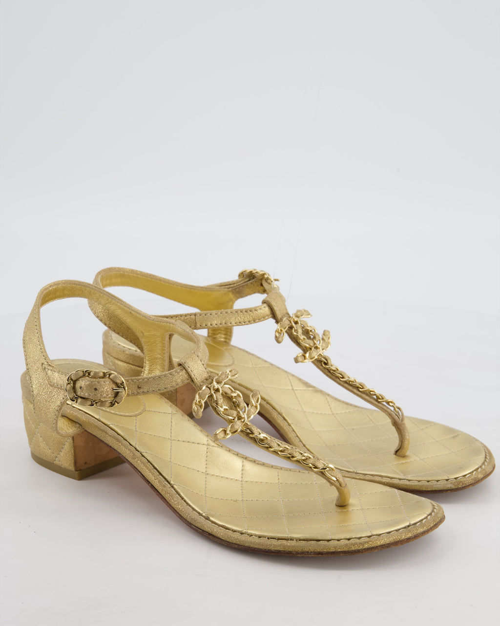 Chanel Metallic Gold CC Chain Sandals Size EU 40