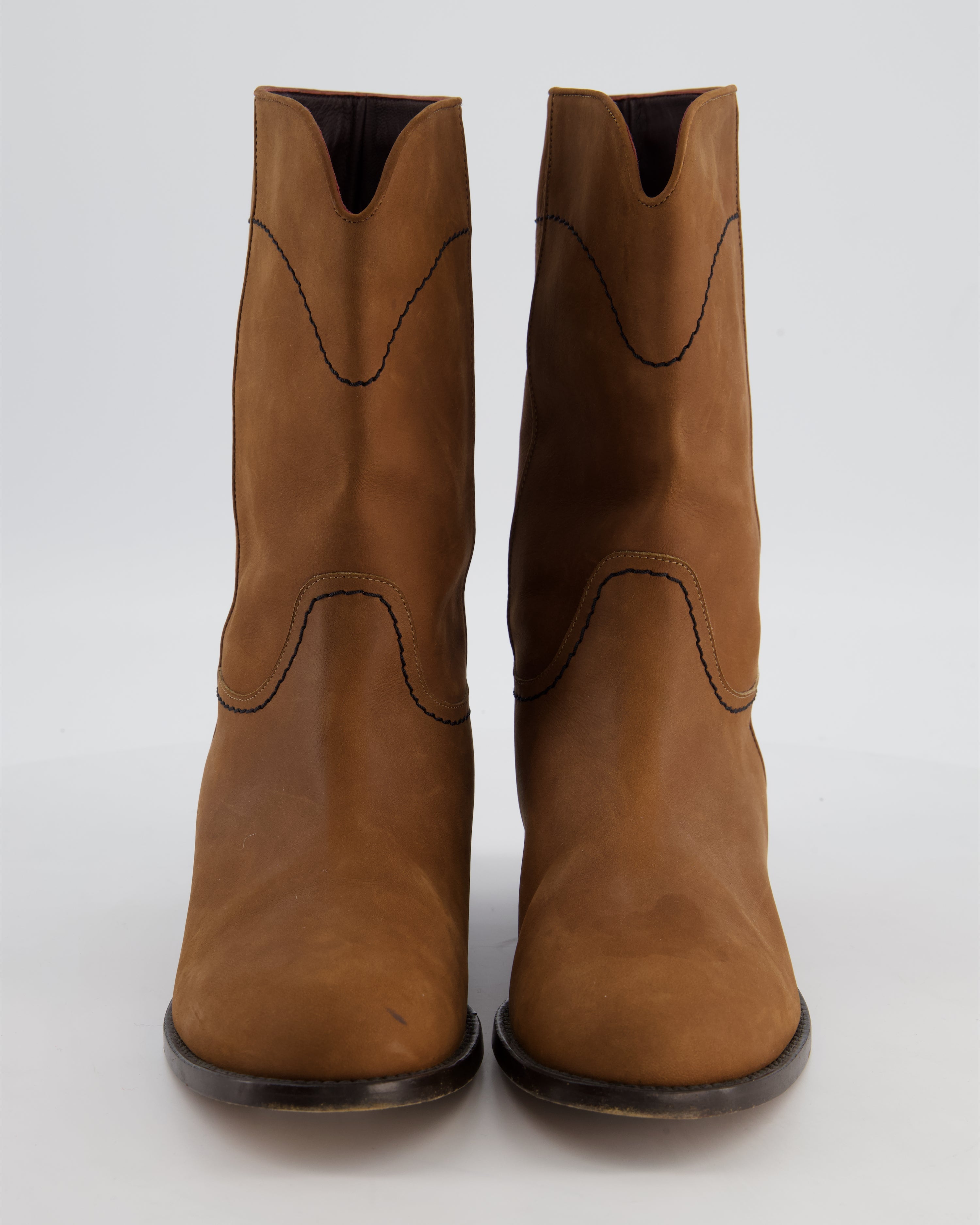 Chanel 21A Brown Ankle Boots in Suede & Leather with CC Logo Size EU 38.5