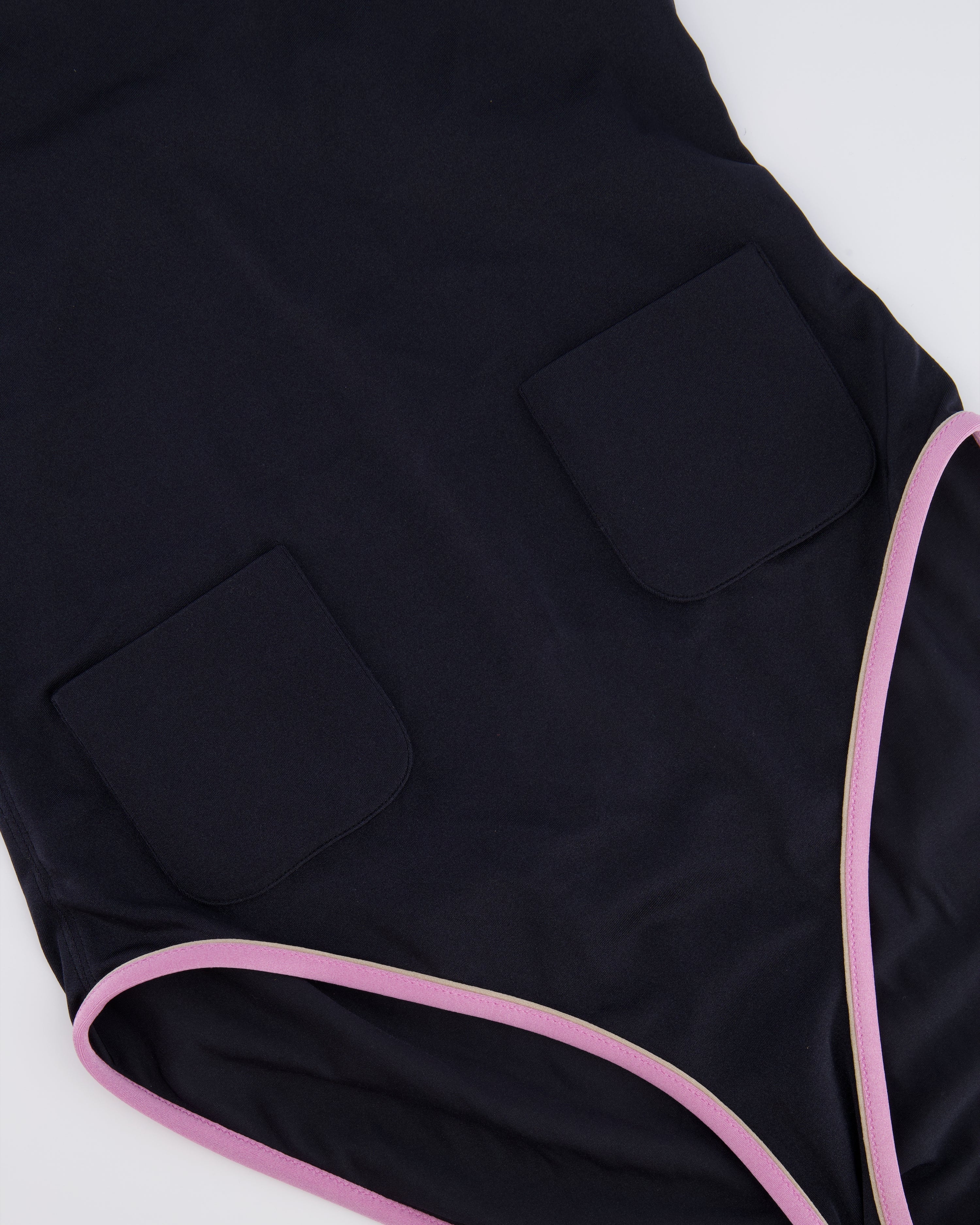 Chanel 25M Coco Beach Black One-Piece Swimsuit with Pink Trims Crystal CC Logo Details Size FR 36 (UK 8)