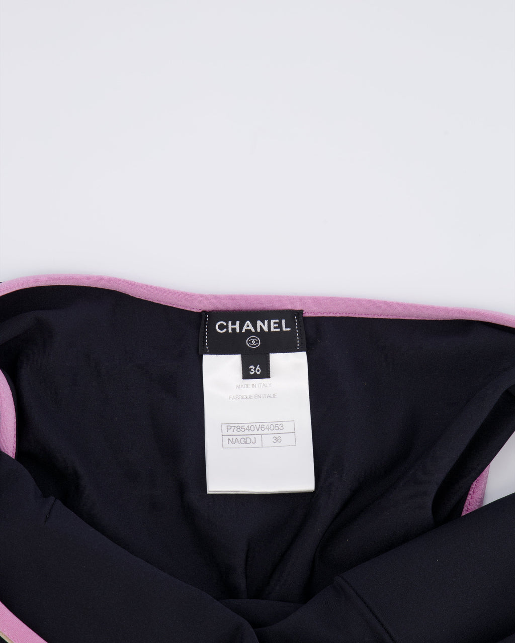 Chanel 25M Coco Beach Black One-Piece Swimsuit with Pink Trims Crystal CC Logo Details Size FR 36 (UK 8)