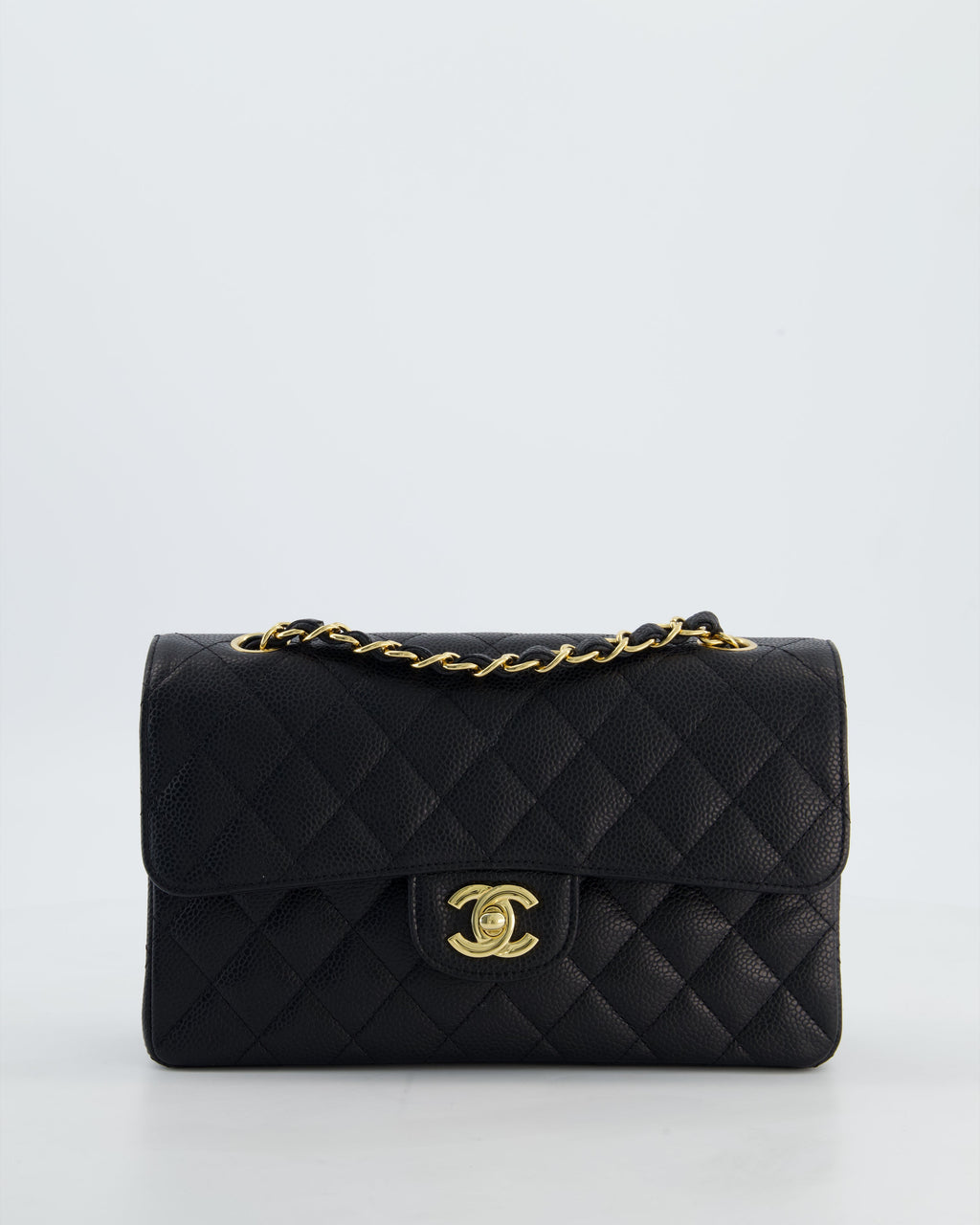 Chanel Black Small Classic Double Flap Bag in Caviar Leather with Gold Hardware
