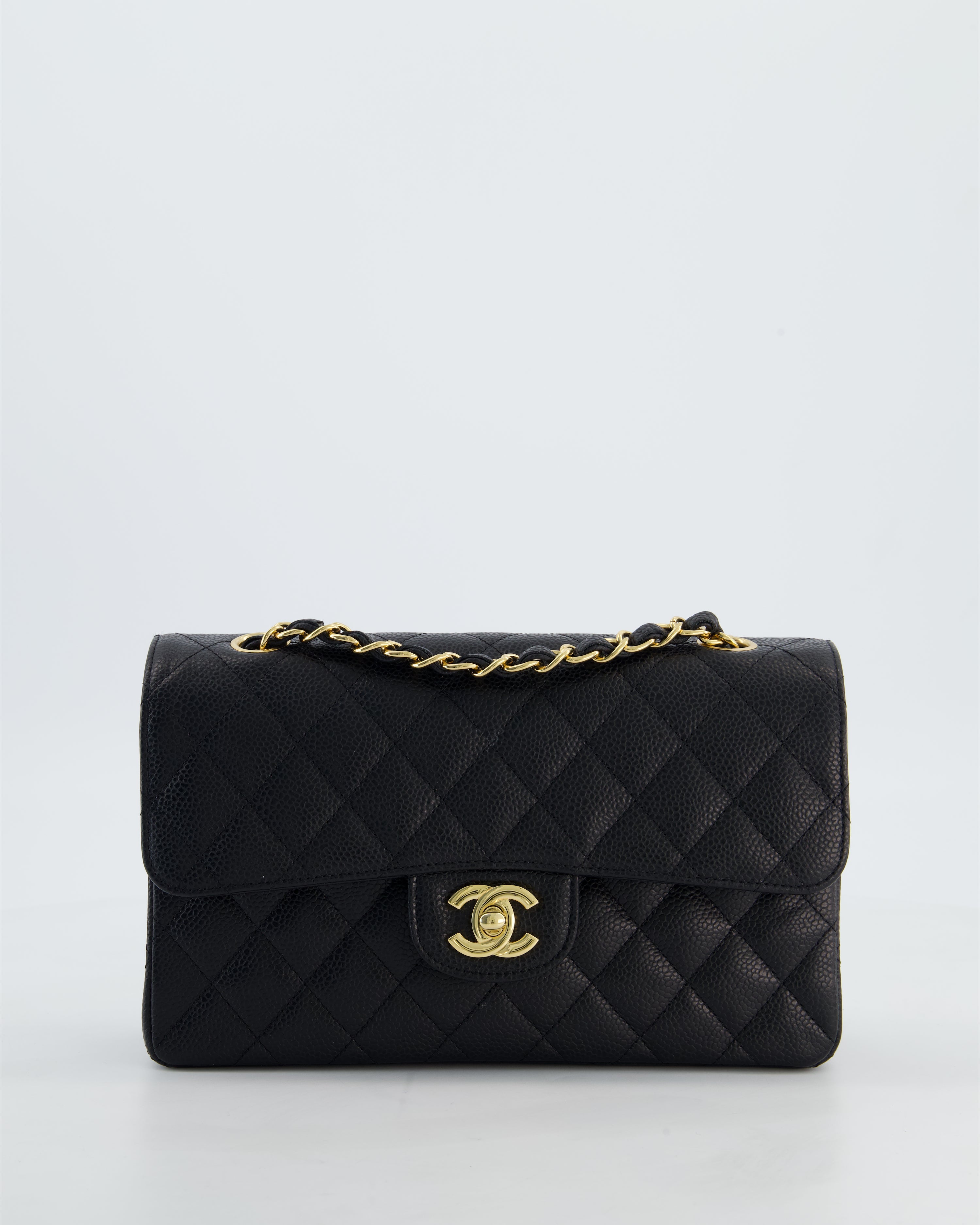 Chanel Black Small Classic Double Flap Bag in Caviar Leather with Gold Hardware