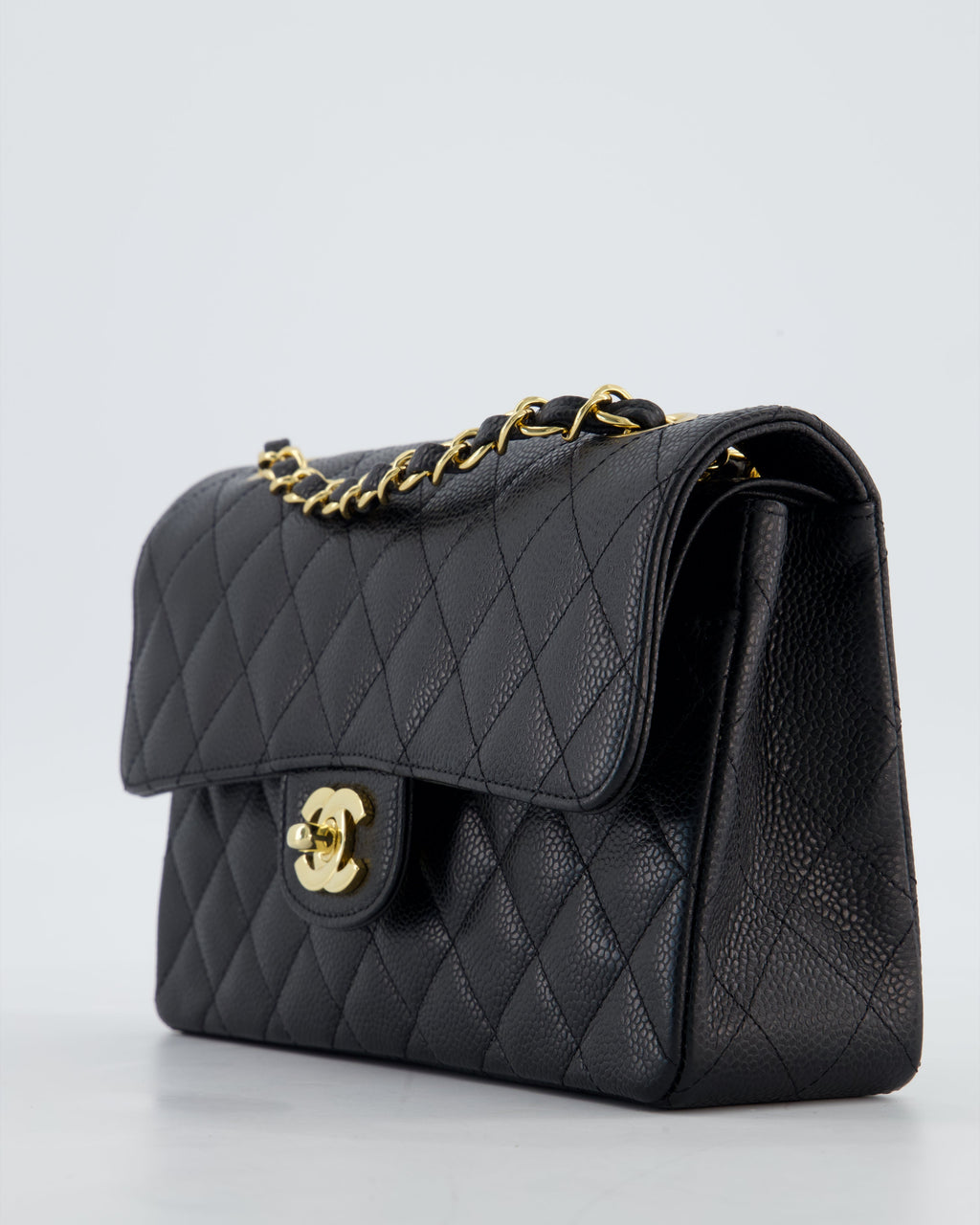 Chanel Black Small Classic Double Flap Bag in Caviar Leather with Gold Hardware