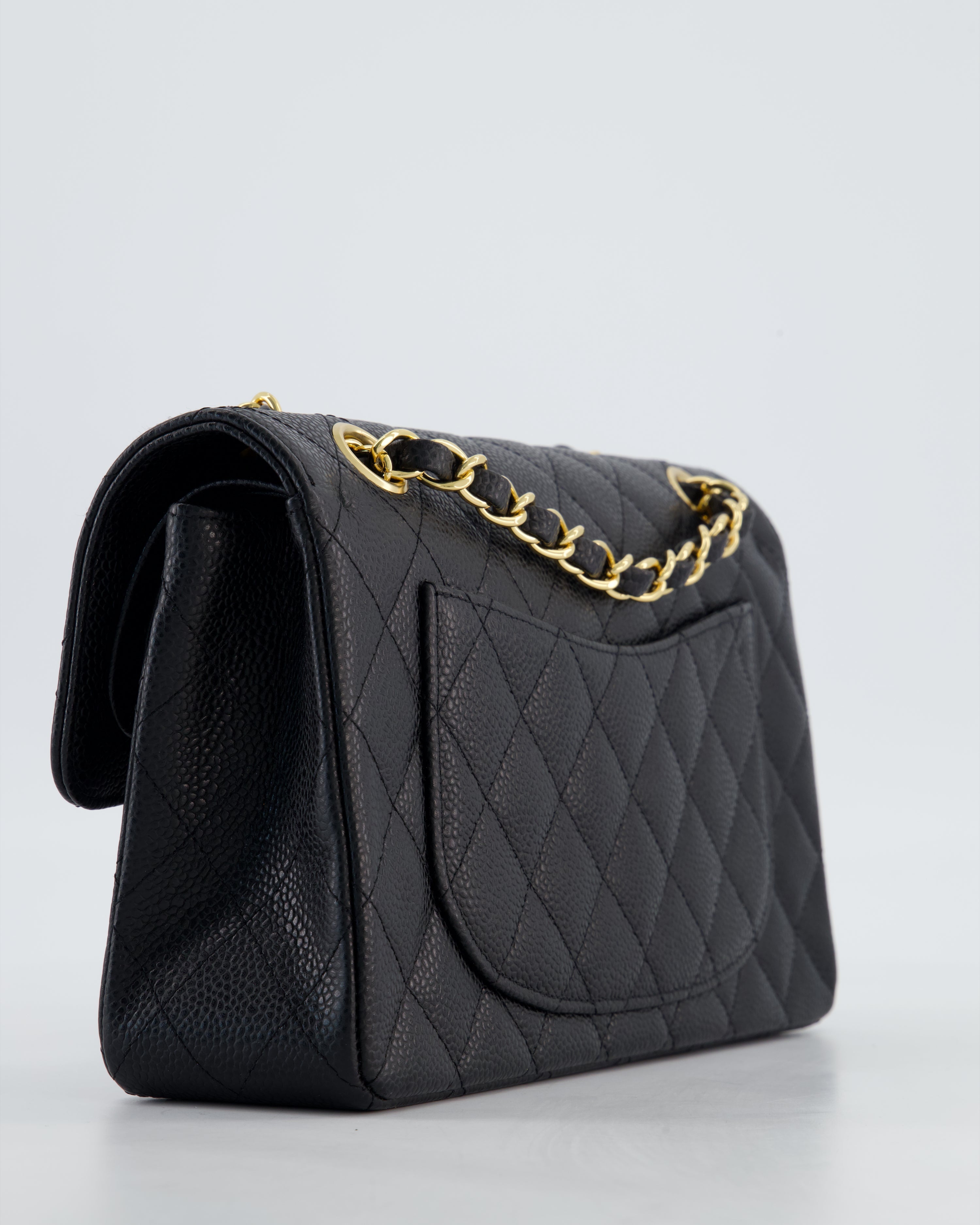 Chanel Black Small Classic Double Flap Bag in Caviar Leather with Gold Hardware