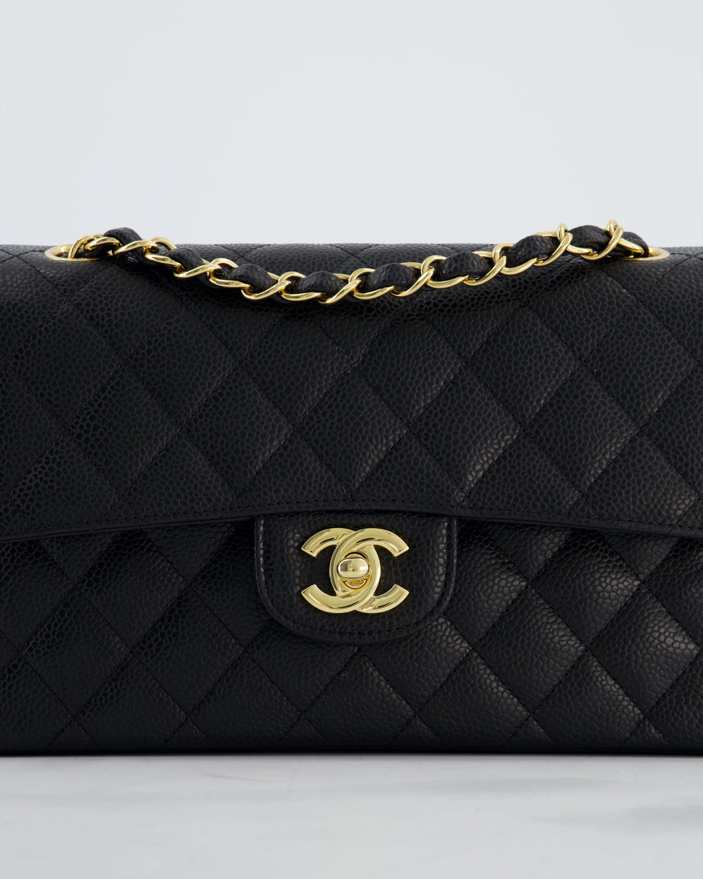 Chanel Black Small Classic Double Flap Bag in Caviar Leather with Gold Hardware